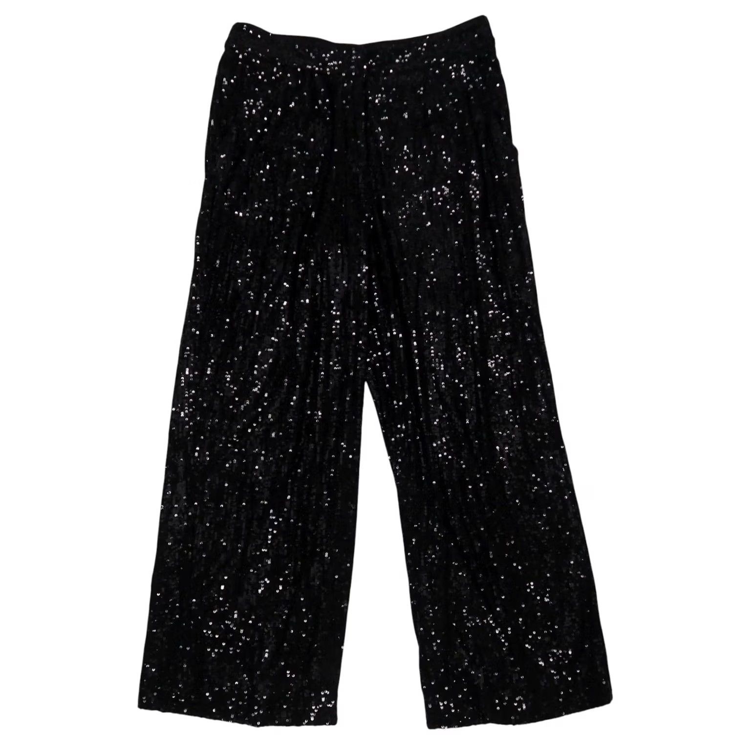 Express VINTAGE Express Black Sequin Cropped High Rise Wide Leg Pants Small Size 28" / US 6 / IT 42 - 2 Thumbnail