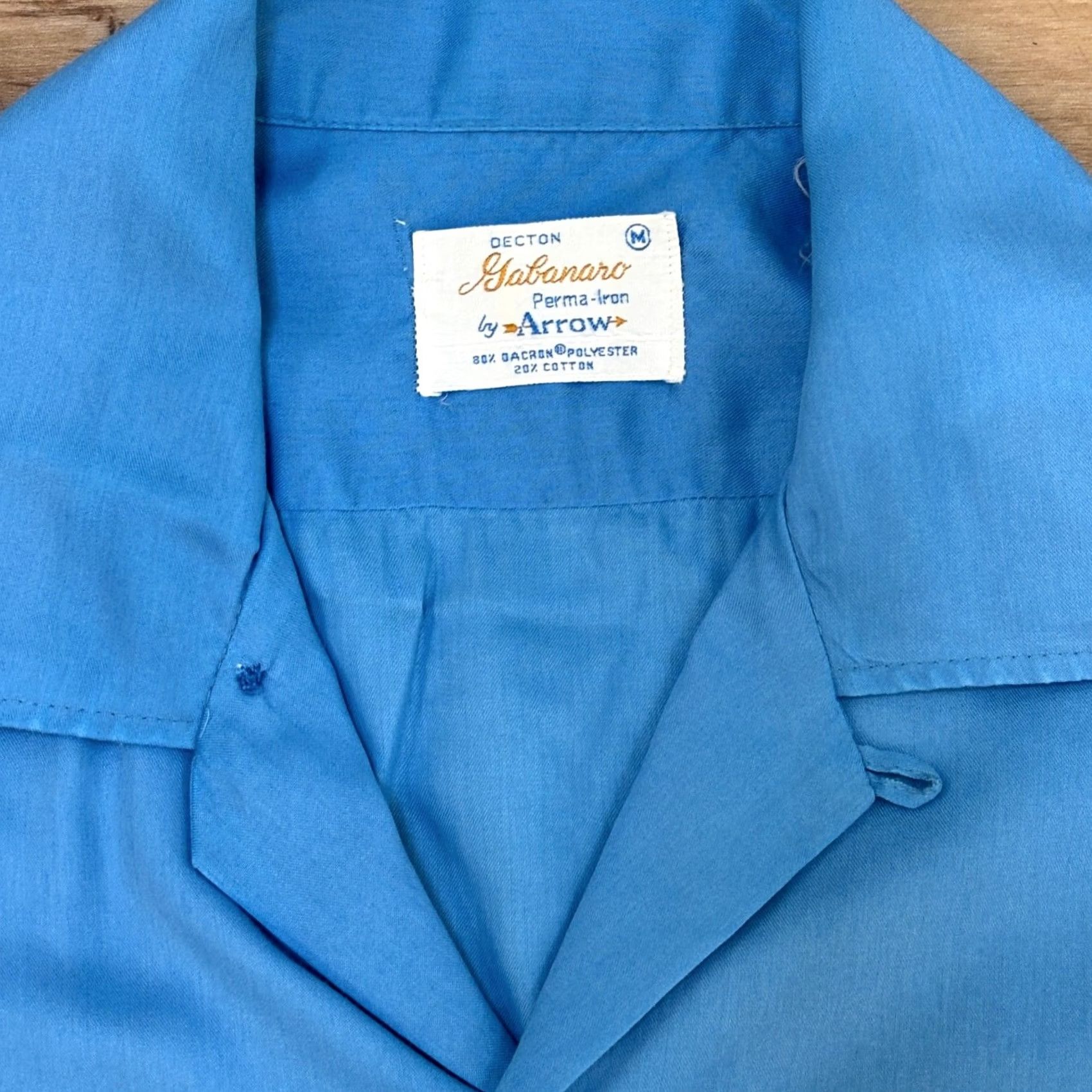 Arrow VINTAGE Arrow Gabardine Shirt Mens M Blue Sailor Collar Board Shirt Long Sleeve Casual/Formal Regular Fit Size US M / EU 48-50 / 2 - 4 Thumbnail