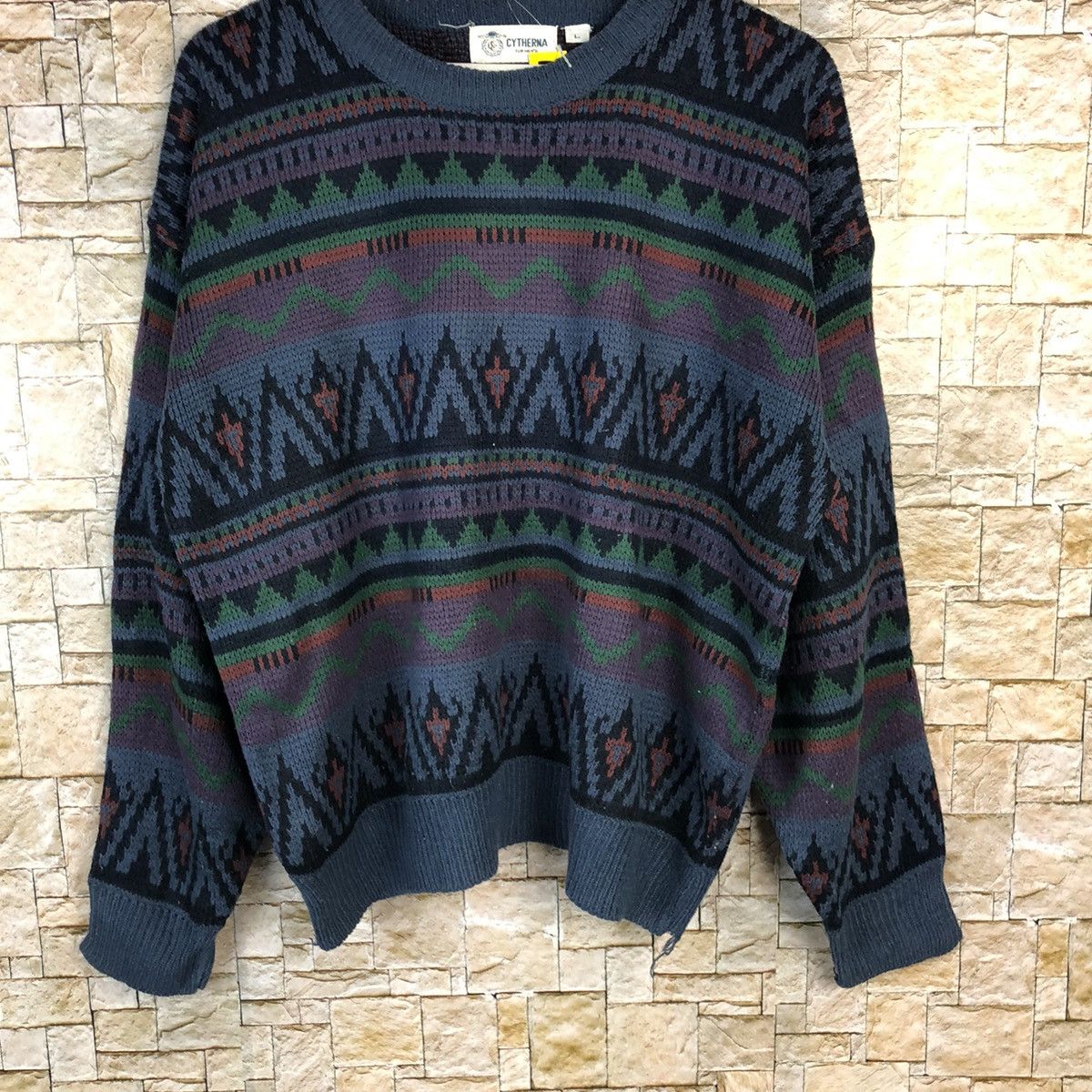 Homespun Knitwear Lythema vintage art sweatshirt Blue Knitwear #A1094 Size US L / EU 52-54 / 3 - 4 Thumbnail