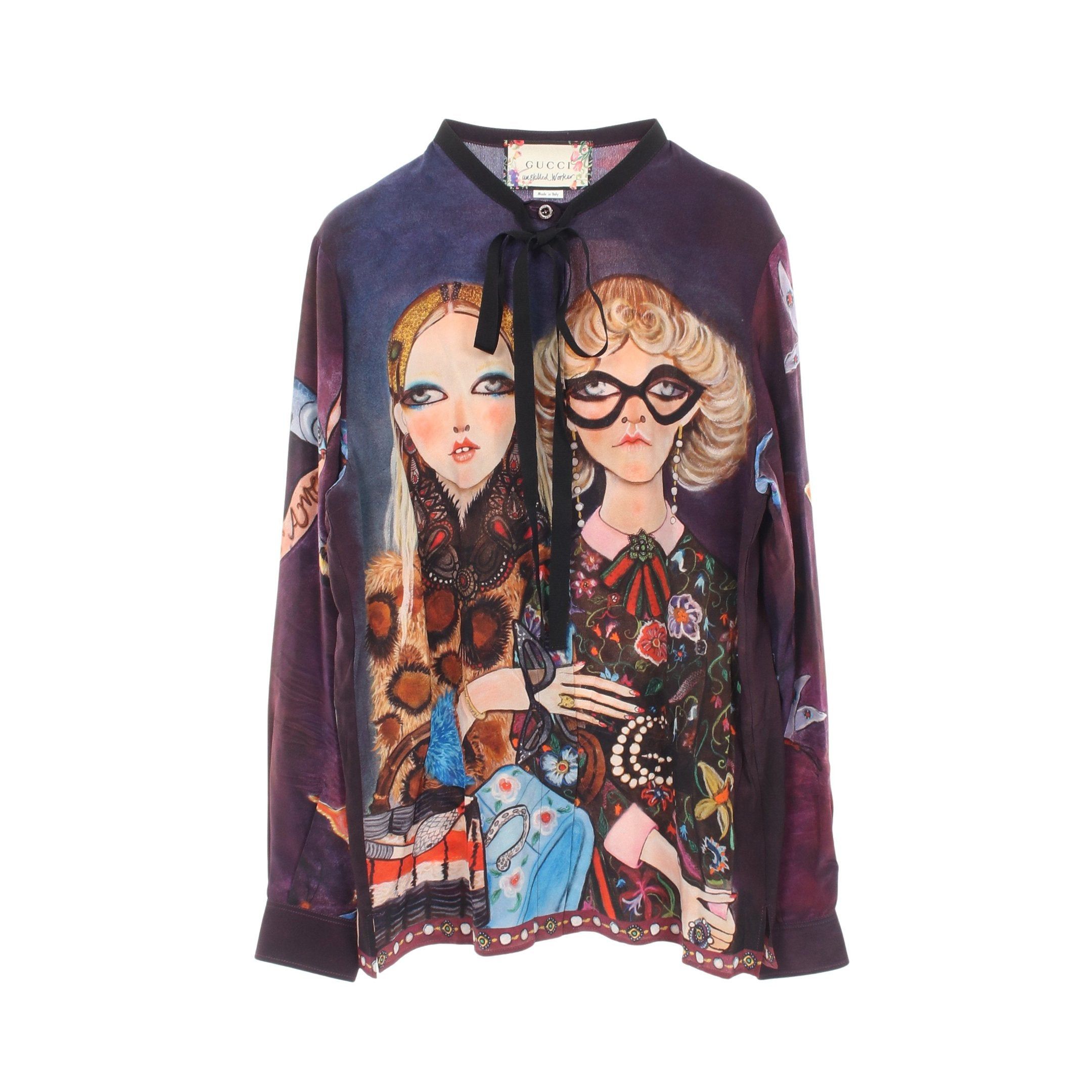Gucci Gucci Gucci * Unskilled Worker Blouse Silk Dark Purple Multicolor Ribbon Tie Size ONE SIZE - 1 Thumbnail