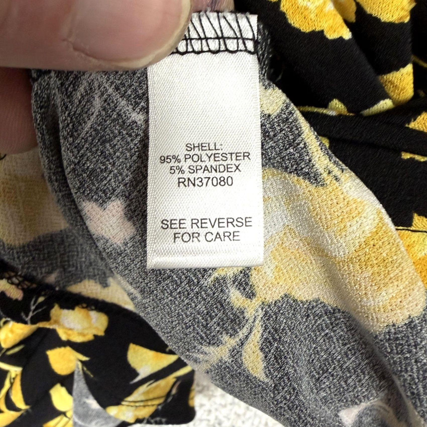 Vintage Cato T-Shirt Womens Black Yellow Floral Short Sleeve Scoop Neck with Side Knot Ruched Front Size L / US 10 / IT 46 - 5 Thumbnail
