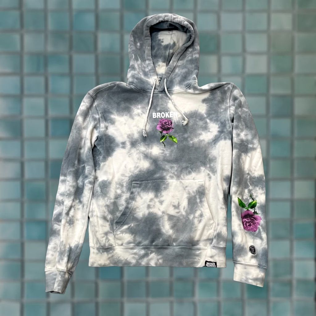 Vintage VINTAGE Mens Broken Promises Hoodie Small Gray Tie Dye Graphic Print Floral Fleece Lined Size US S / EU 44-46 / 1 - 1 Thumbnail