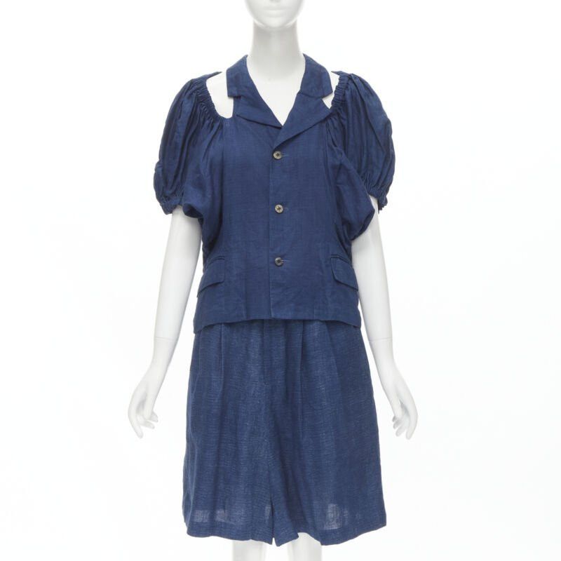 Comme des Garcons vintage COMME DES GARCONS 1989 blue linen ruched sleeve cut out top shorts set M Size 28" / US 6 / IT 42 - 1 Thumbnail