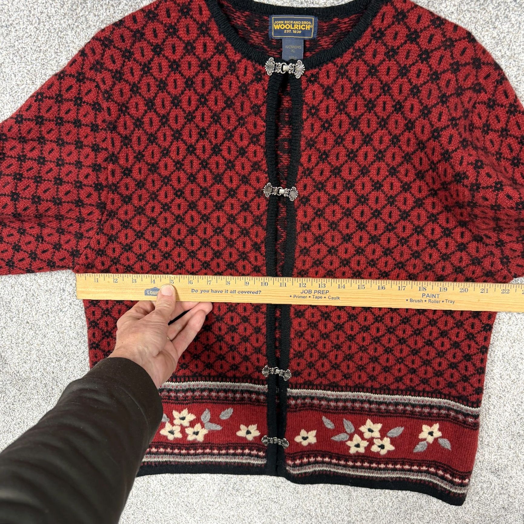 Vintage Vtg 90s Woolrich Cardigan Sweater Womens XL Red Fair Isle Wool Nordic Cabincore Size XL / US 12-14 / IT 48-50 - 4 Thumbnail