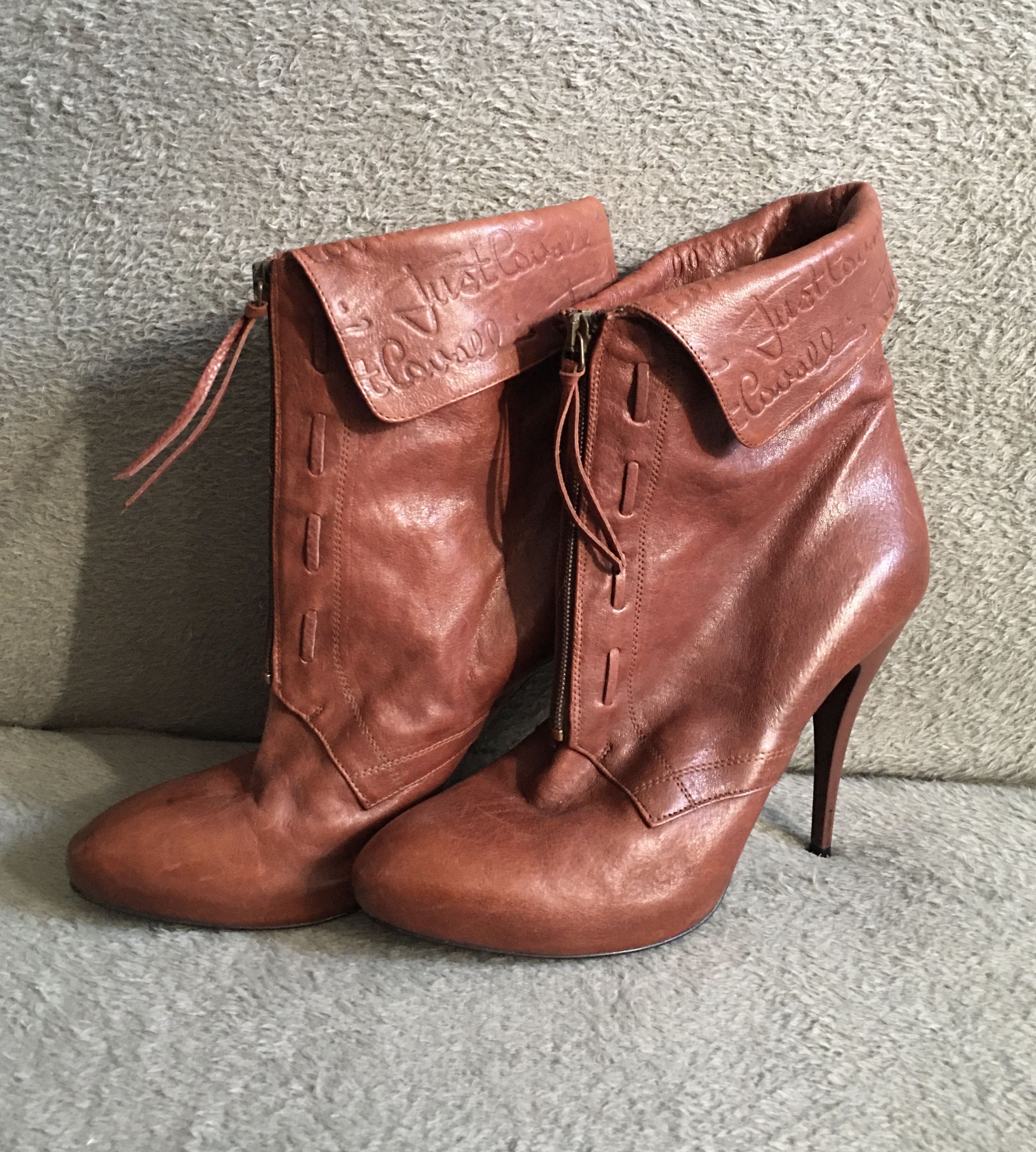 Just Cavalli Just Cavalli Leather Ankle Boots Logo Embossing EU 40 Size US 10 / IT 40 - 1 Thumbnail