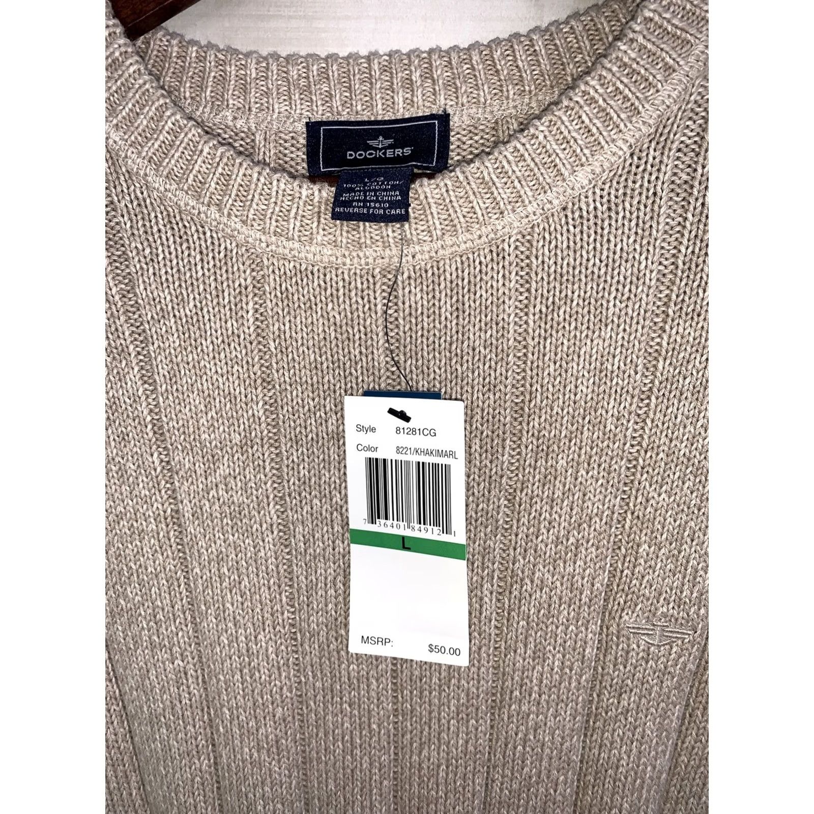 Dockers VINTAGE: false Dockers Sweater Crew Neck Knit Long Sleeve Khaki Beige Cotton Men L Regular Pullover Winter Casual Workwear Travel Size US L / EU 52-54 / 3 - 3 Thumbnail