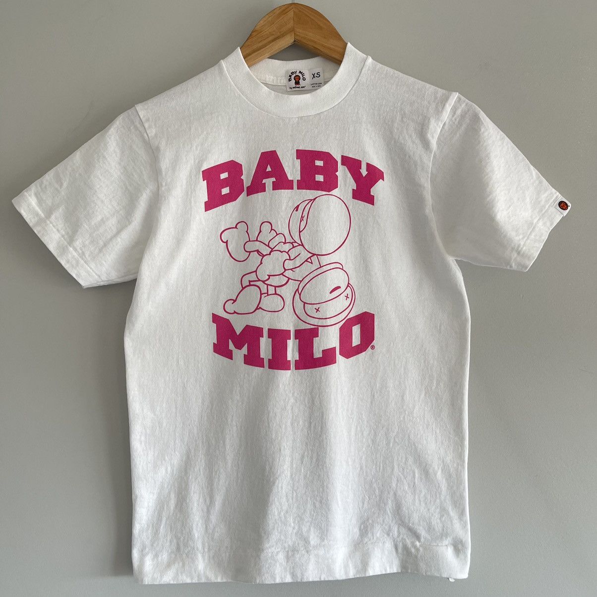 image of Og Bape Baby Milo Suplex Wrestling Tee in Pink White, Women's (Size XS)