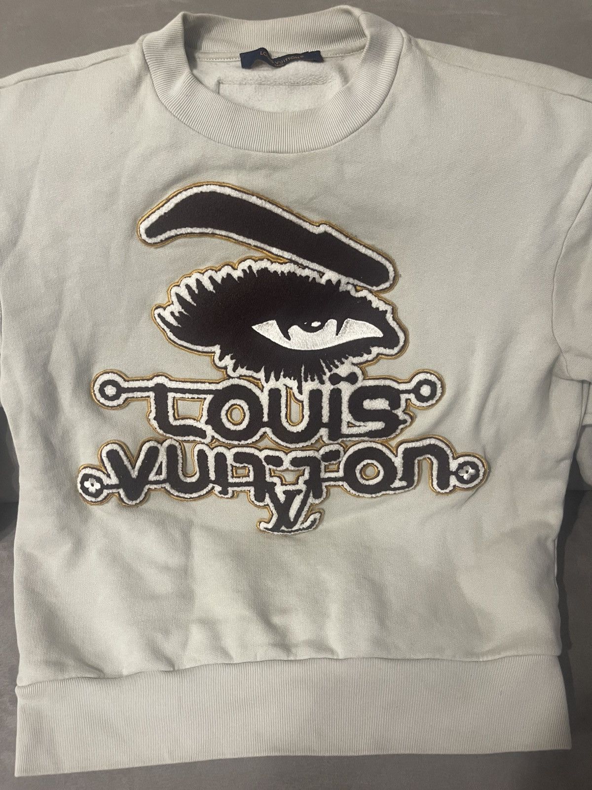 LV Patch Crewneck Tan Brown Used Small