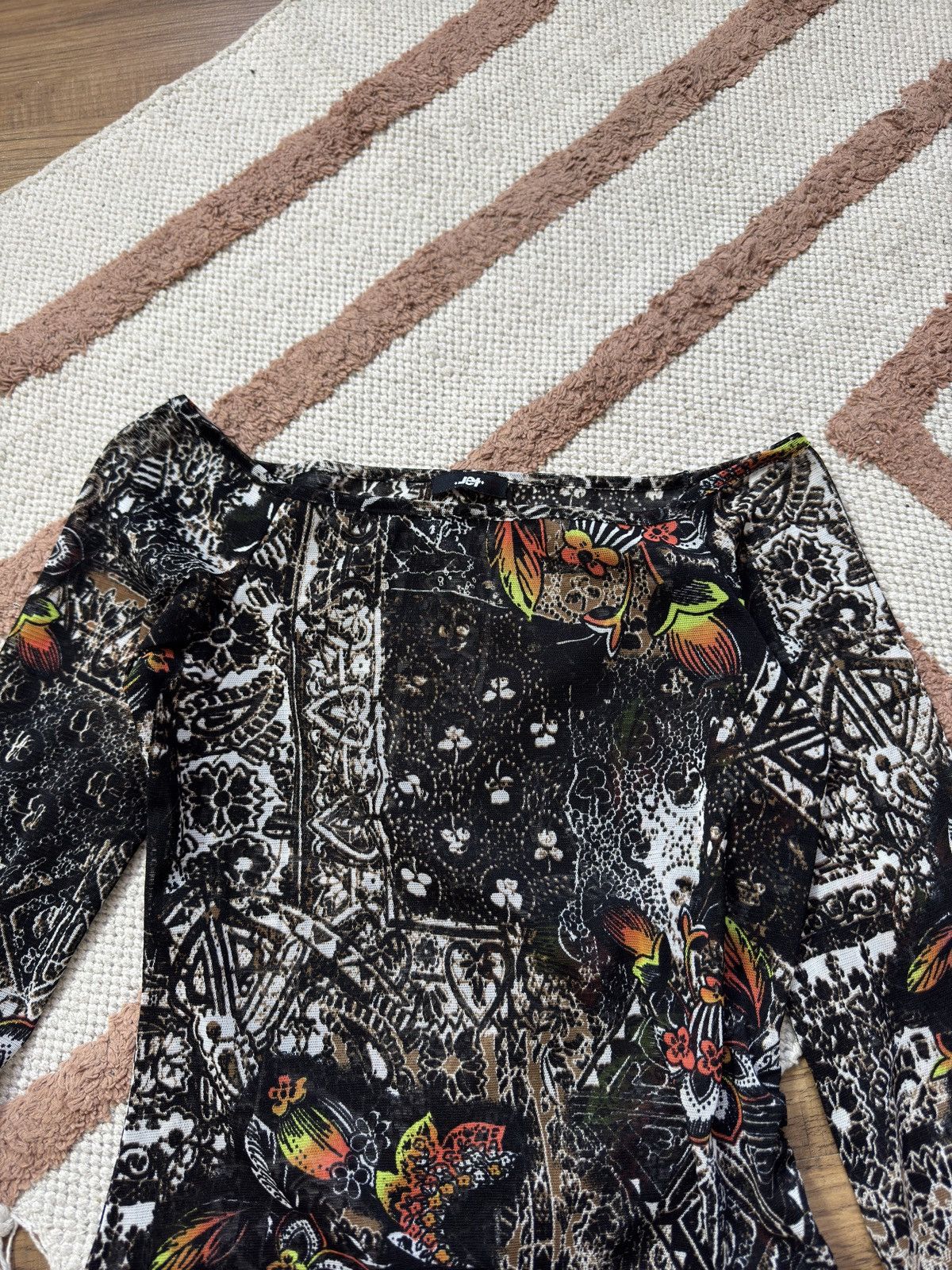 Vintage JET PRINTED MESH LONG SLEEVE BLOUSE Size S / US 4 / IT 40 - 3 Thumbnail