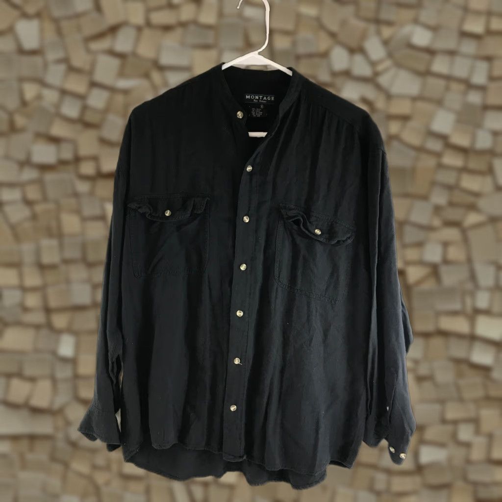 Vintage Montage Shirt Mens S Black Button Up Long Sleeve Pocket Flaps Chino Collar Shirt Casual Mens Size US S / EU 44-46 / 1 - 1 Thumbnail