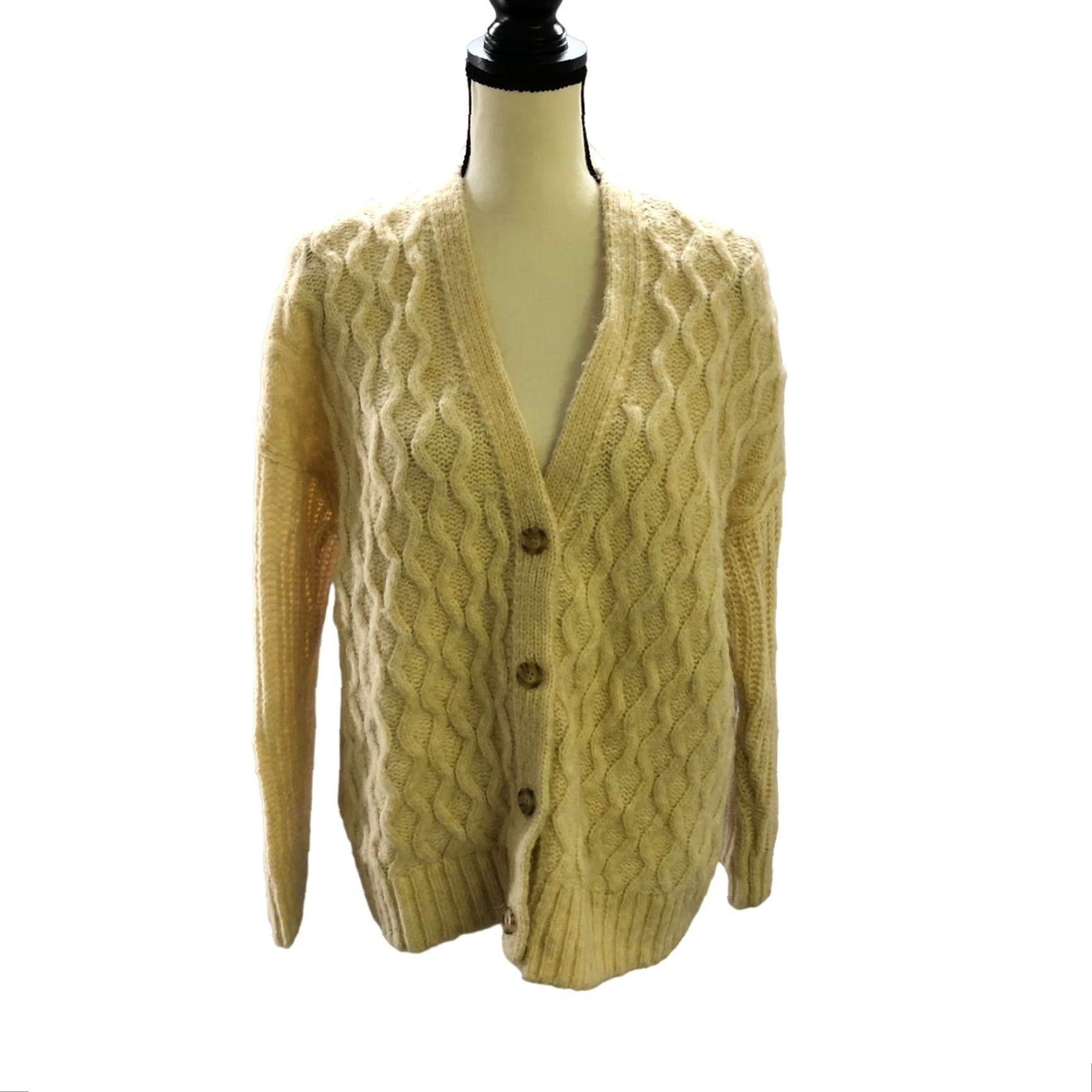 American Eagle Outfitters VINTAGE American Eagle Outfitters Oversized Cardigan Womens XS Fisherman V-Neck Ivory Beige Wool Blend Knit Sweater Size XS / US 0-2 / IT 36-38 - 3 Thumbnail