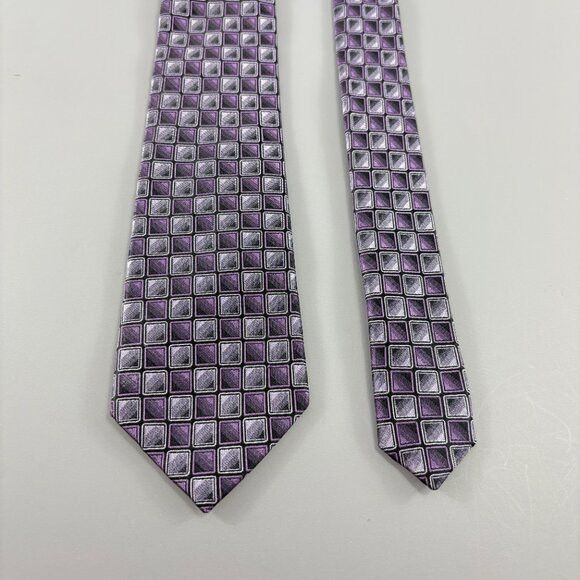 Bloomingdale's The Men's Store Bloomingdale's Purple / Grey Geo Men's Tie Size ONE SIZE - 2 Thumbnail