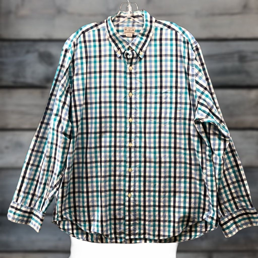 J.Crew J.CREW Shirt XL Button-Down Long Sleeve Plaid Cotton Mens Blue White Tailored Size US XL / EU 56 / 4 - 1 Thumbnail