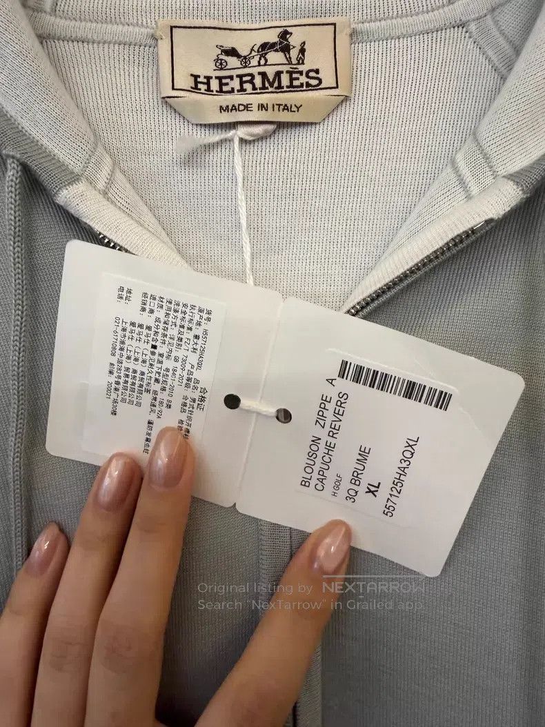 Hermes Hermes Blue-Grey Cashmere and Silk Hooded Sweatshirt with Size US XL / EU 56 / 4 - 7 Thumbnail