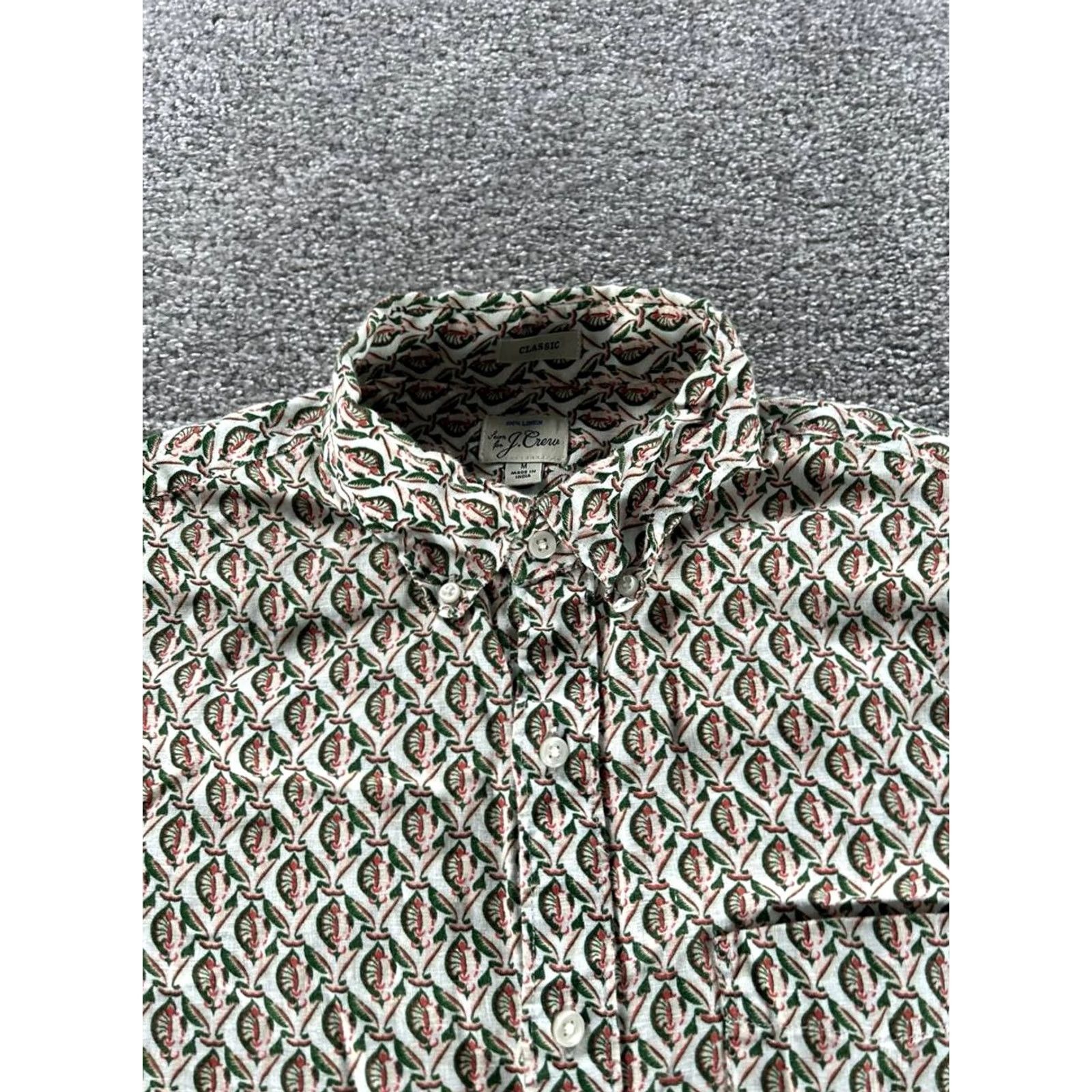 J.Crew J.CREW Shirt Mens Medium White Green Red Linen Button Up Size US M / EU 48-50 / 2 - 2 Thumbnail