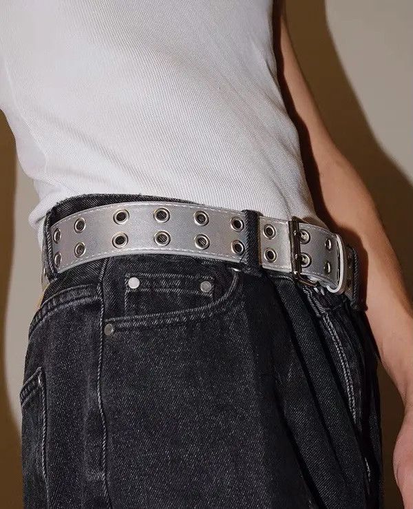 Japanese Brand Outdoor y2k punk metallic pu leather double eyelet belt Size ONE SIZE - 6 Thumbnail