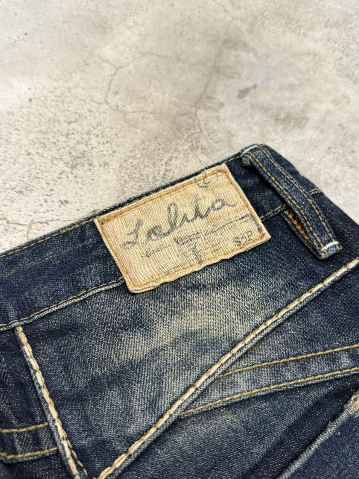 Japanese Brand Lolita Dark Mudwash Whisker Embroidery Flare Denim Pants Size US 27 - 20 Thumbnail