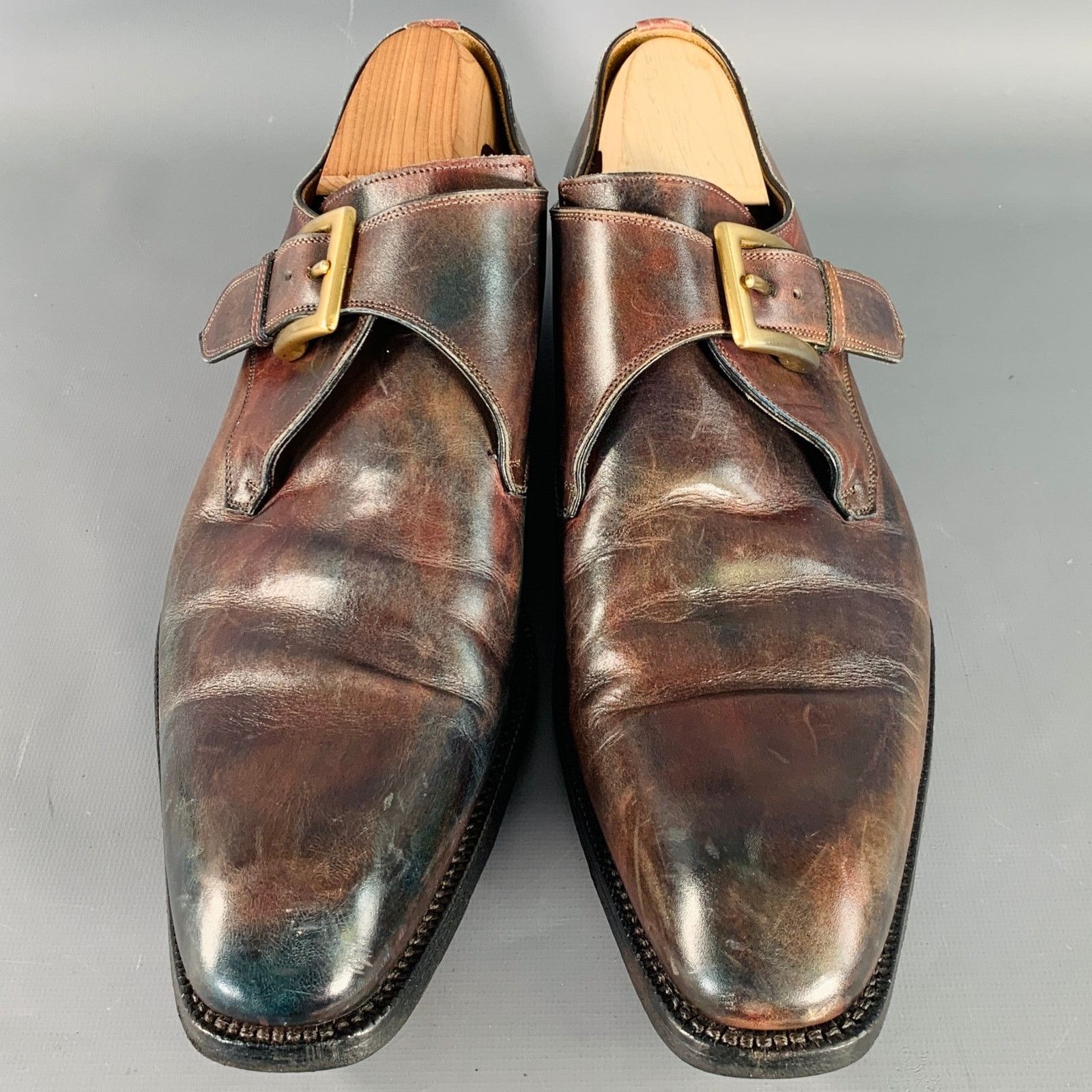 Other CALZOLERIA HARRIS Brown Antique Leather Monk Strap Loafers Size US 12 / EU 45 - 4 Thumbnail