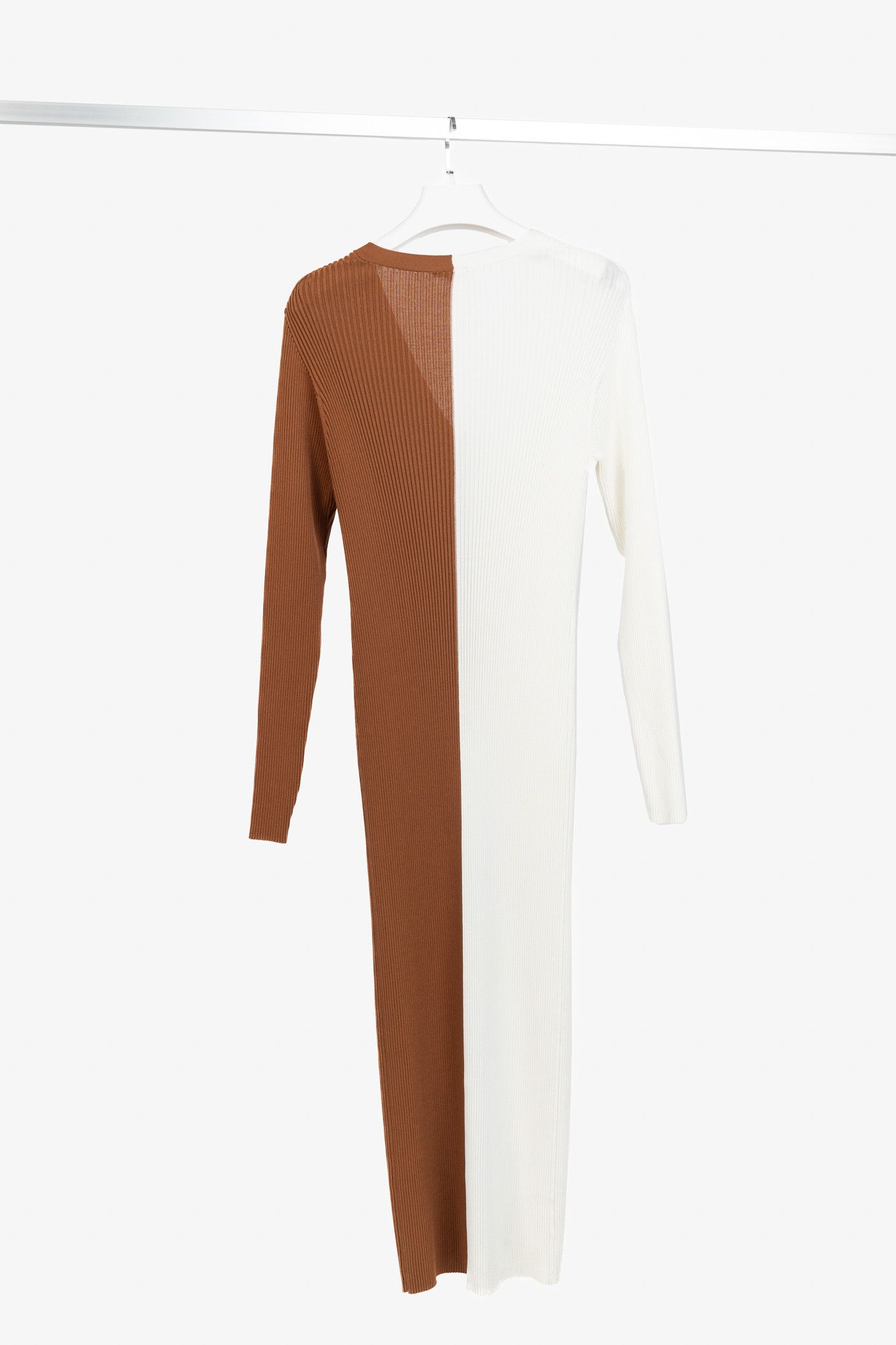 Staud STAUD Shoko Tan & White Colourblock Sweater Dress Size XL / US 12-14 / IT 48-50 - 2 Thumbnail