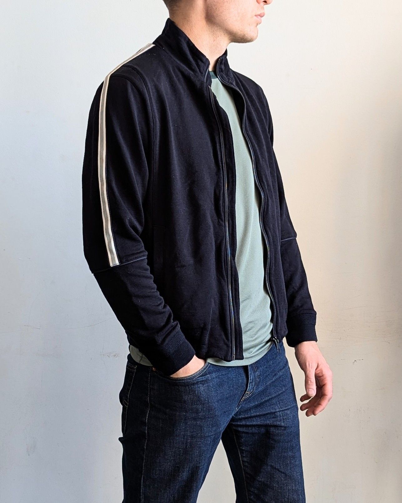 Ermenegildo Zegna × Z Zegna Tech Merino Zegna Zip Wool Jacket S-M Navy Blue Size US M / EU 48-50 / 2 - 1 Thumbnail