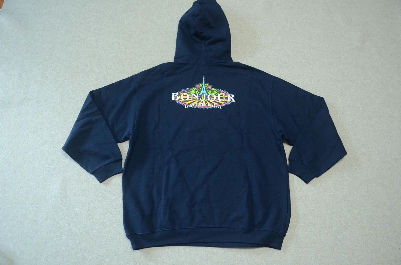Balenciaga Balenciaga Navy Eiffel Tower Print Logo Loose Hoodie M Size US M / EU 48-50 / 2 - 5 Thumbnail