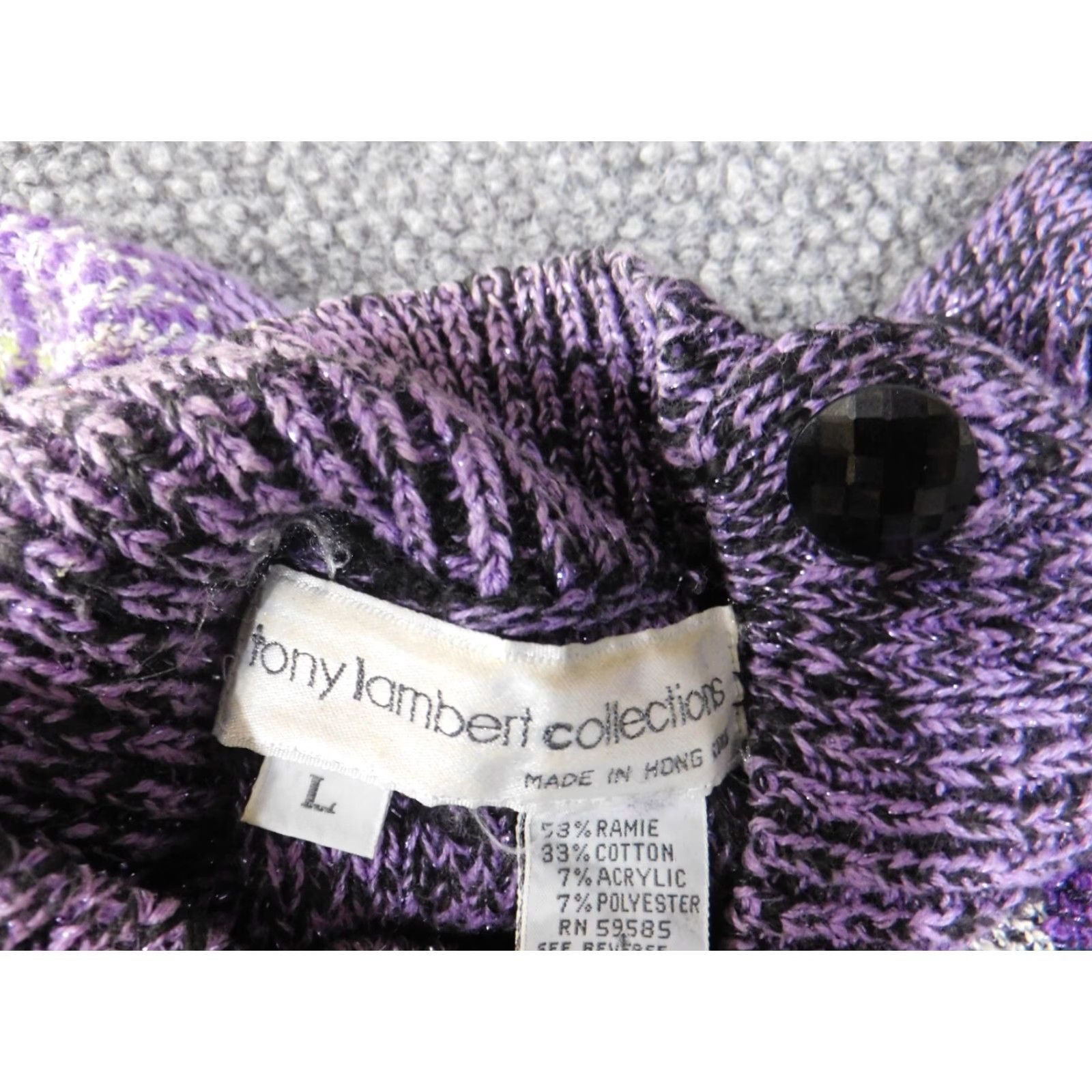 Vintage Tony Lambert Sweater Women's L Purple Knit Turtleneck Long Sleeve Ramie Acrylic Stretch Ruffle Vintage? No Size L / US 10 / IT 46 - 7 Thumbnail