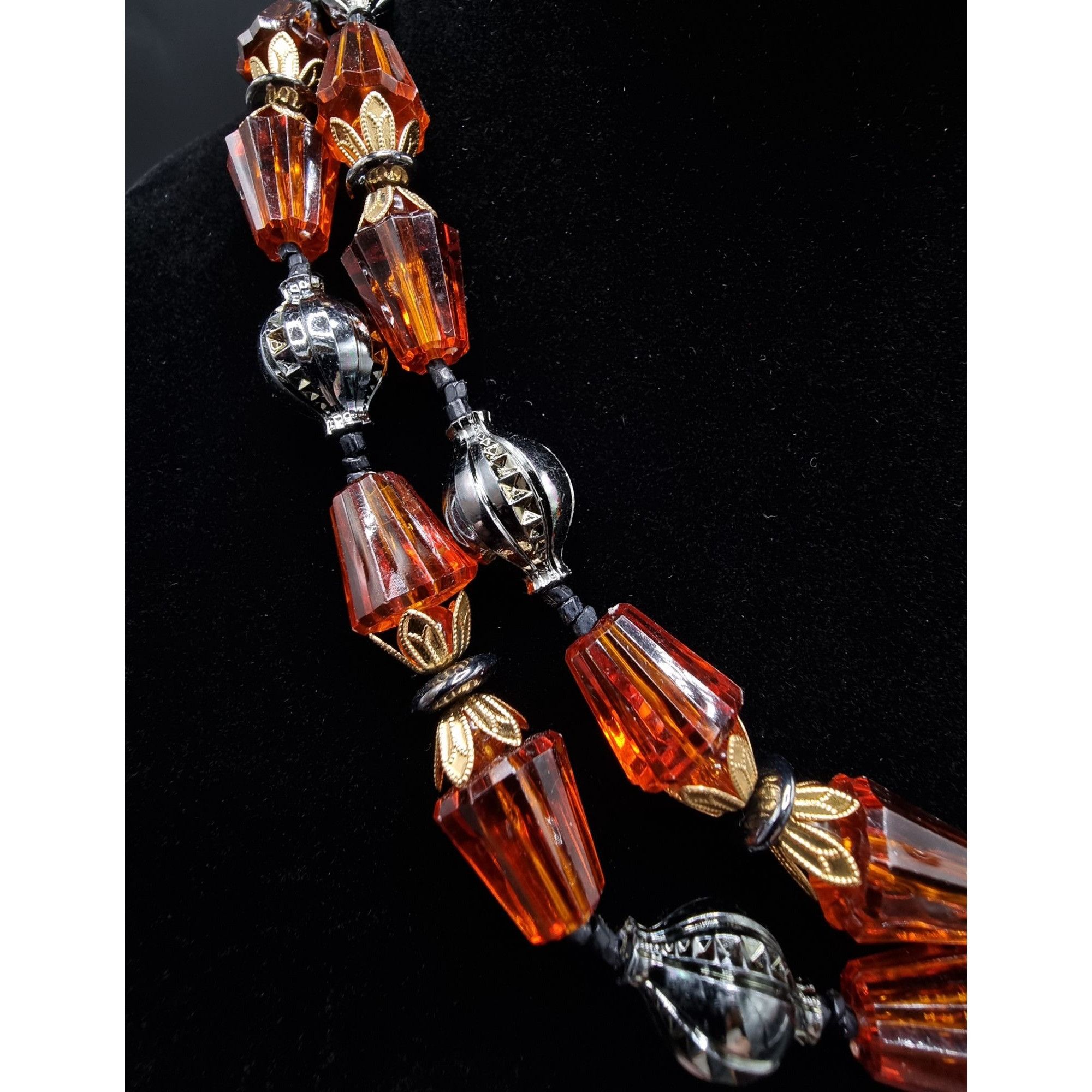 Vintage Vintage West Germany Signed Amber Glass & Gold-Tone Bead Nec Size ONE SIZE - 5 Thumbnail