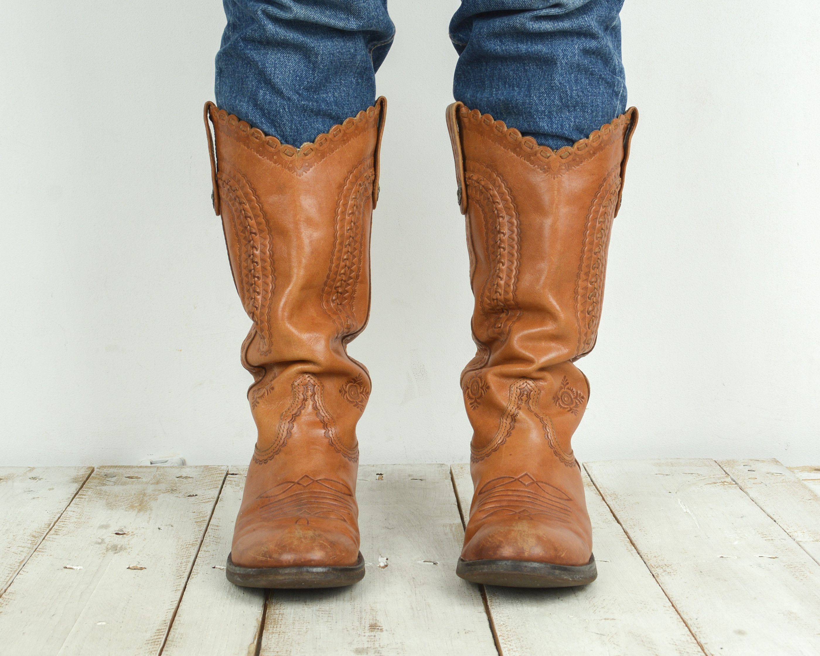Handmade × Leather × Vintage ASK Boots Western Cowboy Pullons Eu 37 Shoes UK 4 vegetable Size US 6 / IT 36 - 2 Thumbnail