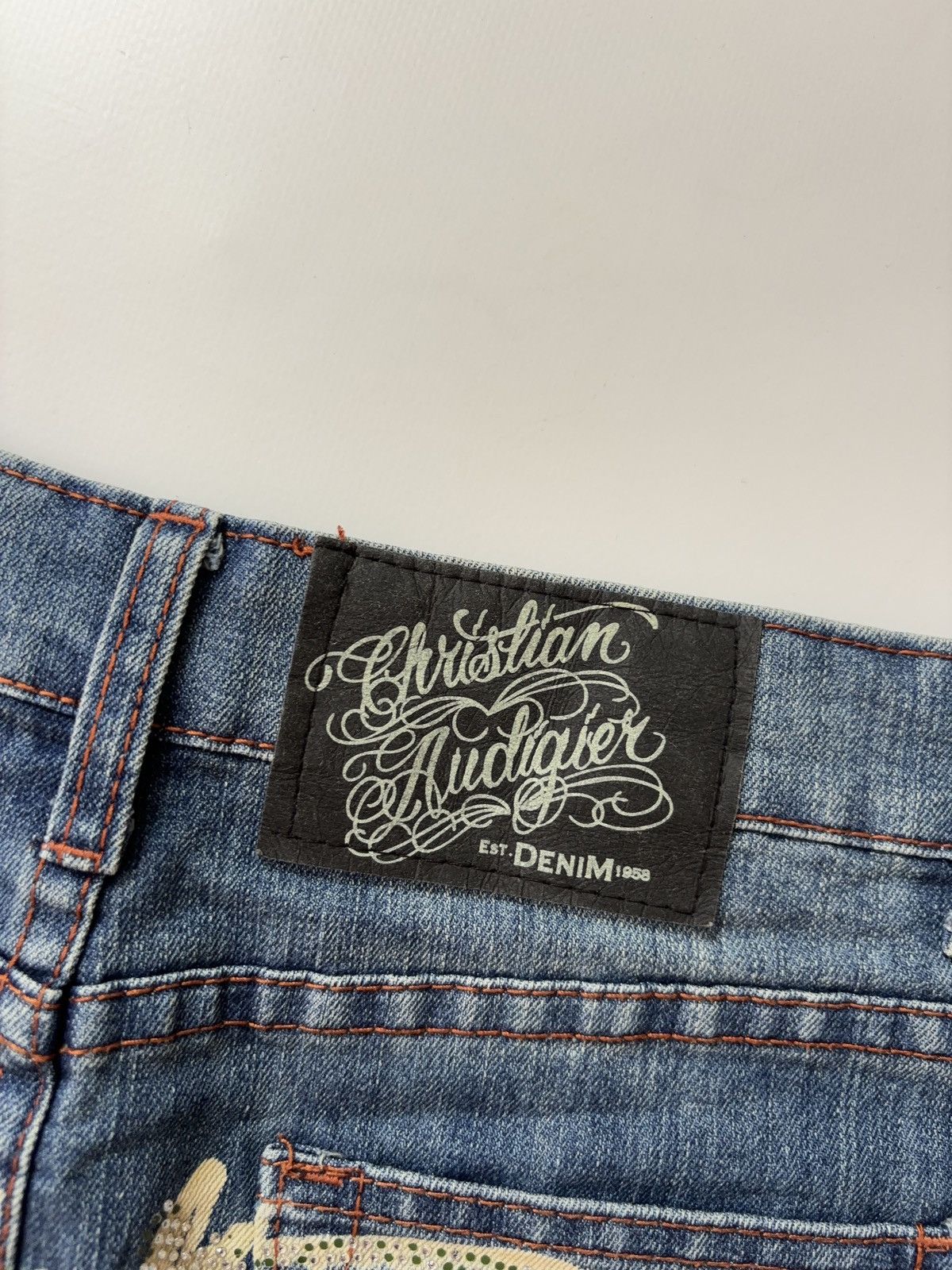 Christian Audigier × Designer × Vintage RARE CHRISTIAN AUDIGIER VINTAGE DENIM PRINTED MINI SKIRT 00s Size 30" / US 8 / IT 44 - 9 Thumbnail