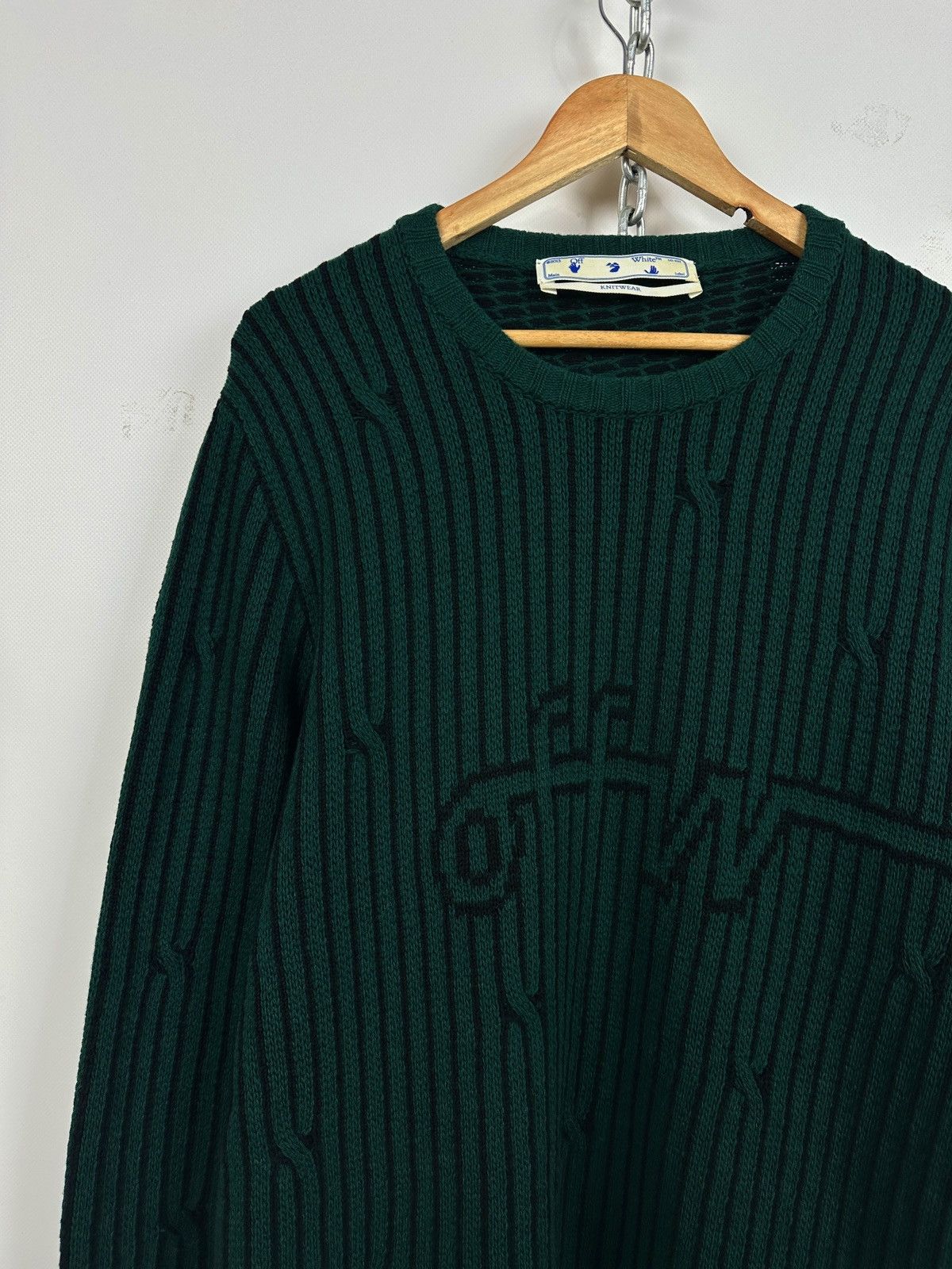 Off-White Off White Green Wool Cable Knit Sweater Size US XL / EU 56 / 4 - 4 Thumbnail