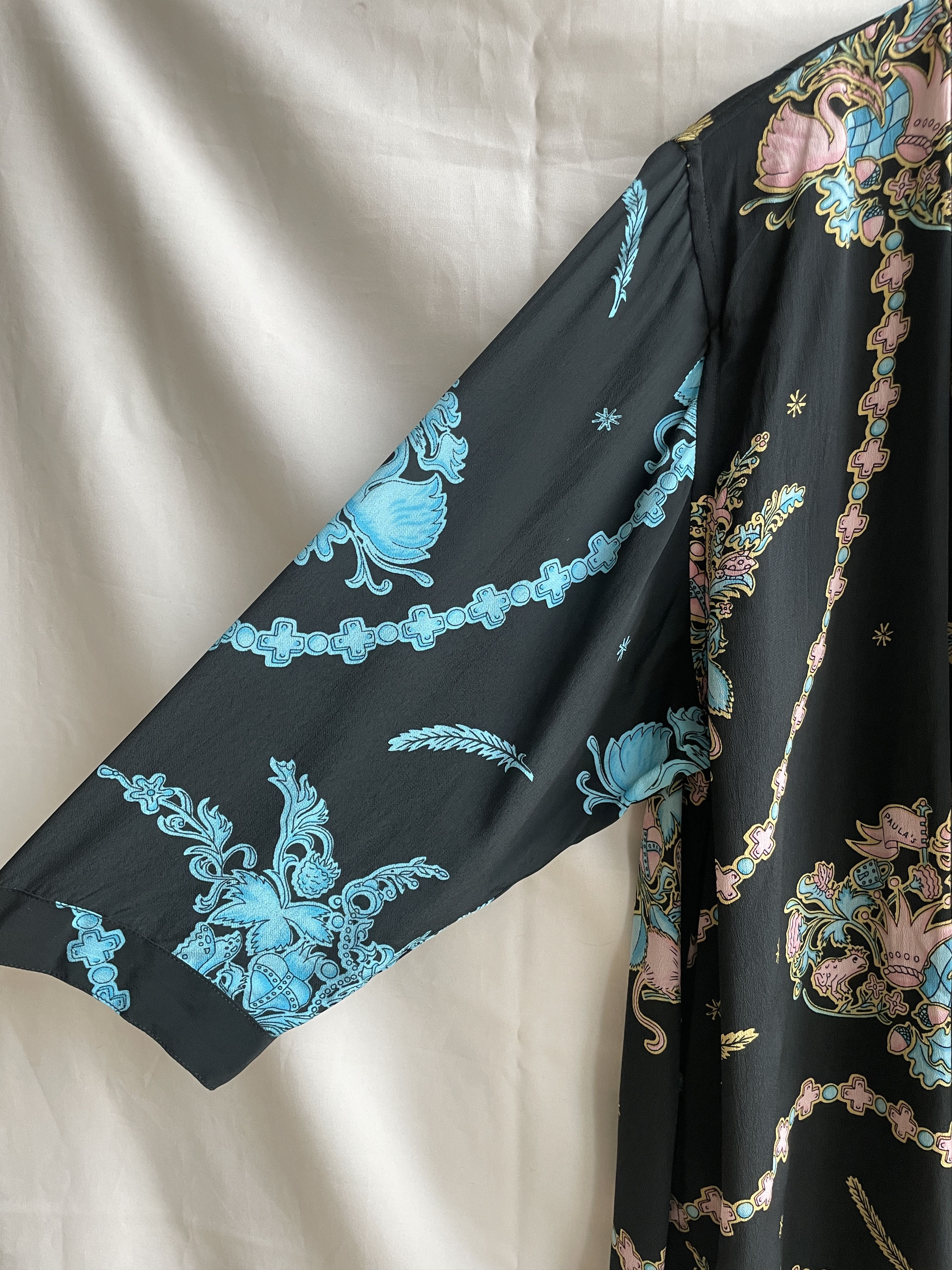 Vintage Paula & Mopitz Ibiza Loewe VTG 70s Silk Printed Tunic Dress Size L / US 10 / IT 46 - 6 Thumbnail