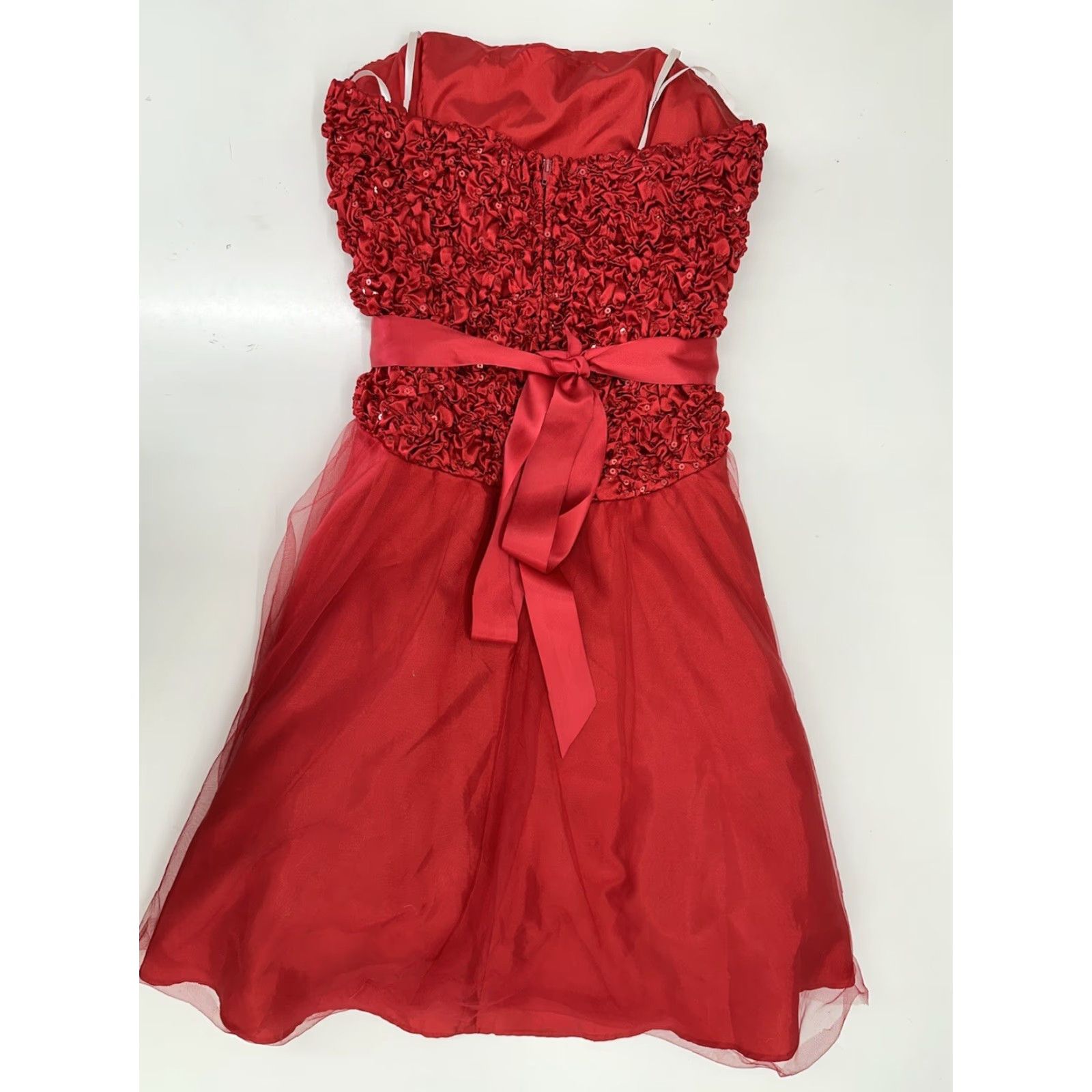 Vintage VINTAGE? (No) Steppin Out Red Strapless Mini Dress Belted Ruffled Cocktail 8 Womens Dress Summer Fall Spring Party/Formal Size M / US 6-8 / IT 42-44 - 6 Thumbnail
