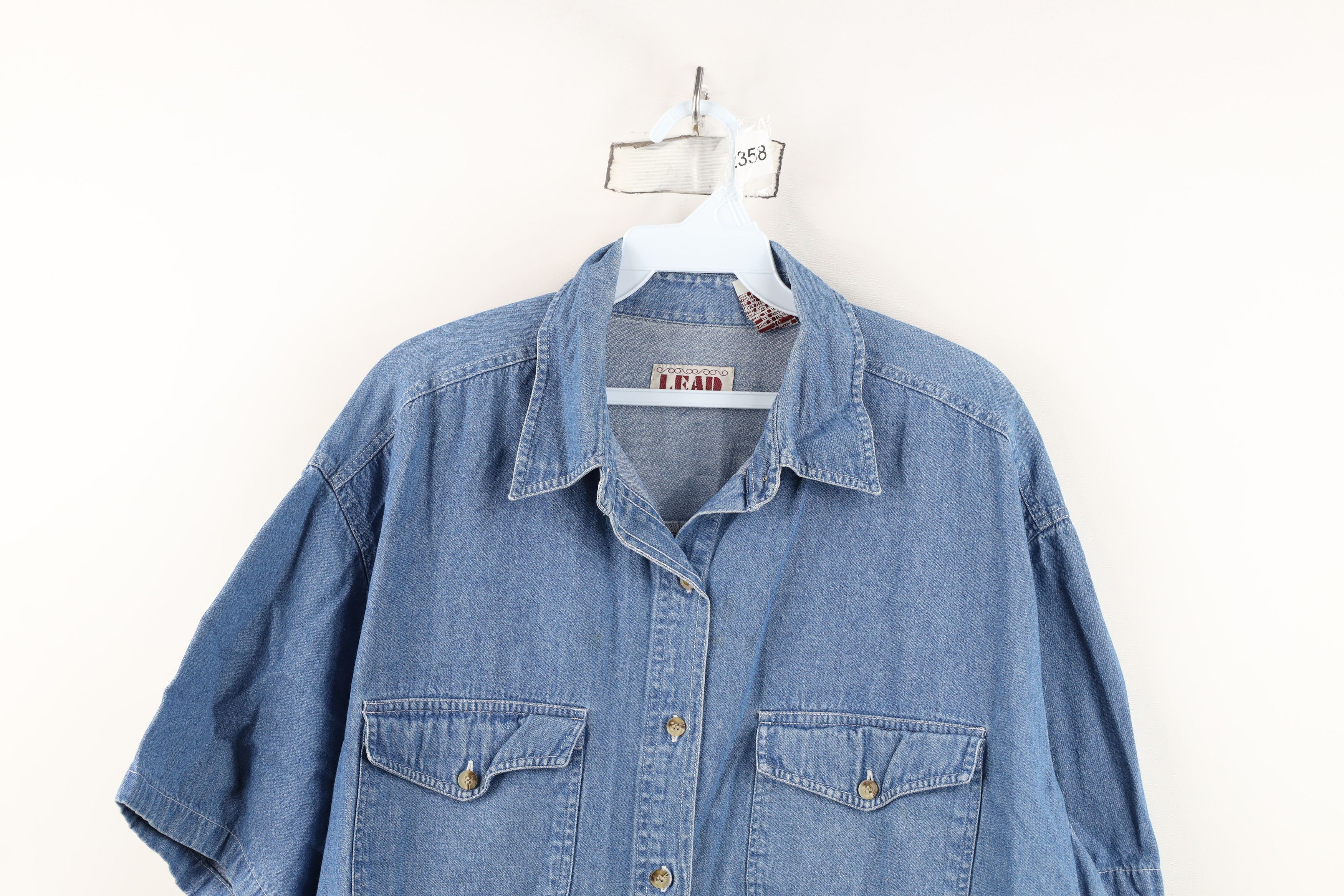 Vintage Vintage 90s Streetwear Baggy Short Sleeve Denim Button Shirt Size S / US 4 / IT 40 - 2 Thumbnail
