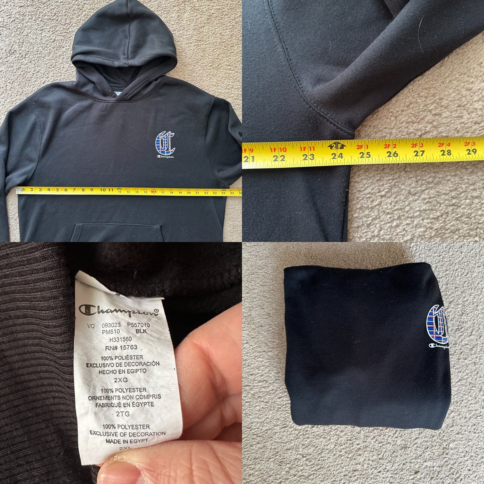 Champion Champion Hoodie Pullover Sweatshirt Mens 2XL Black Logo Fleece Size US XXL / EU 58 / 5 - 8 Thumbnail