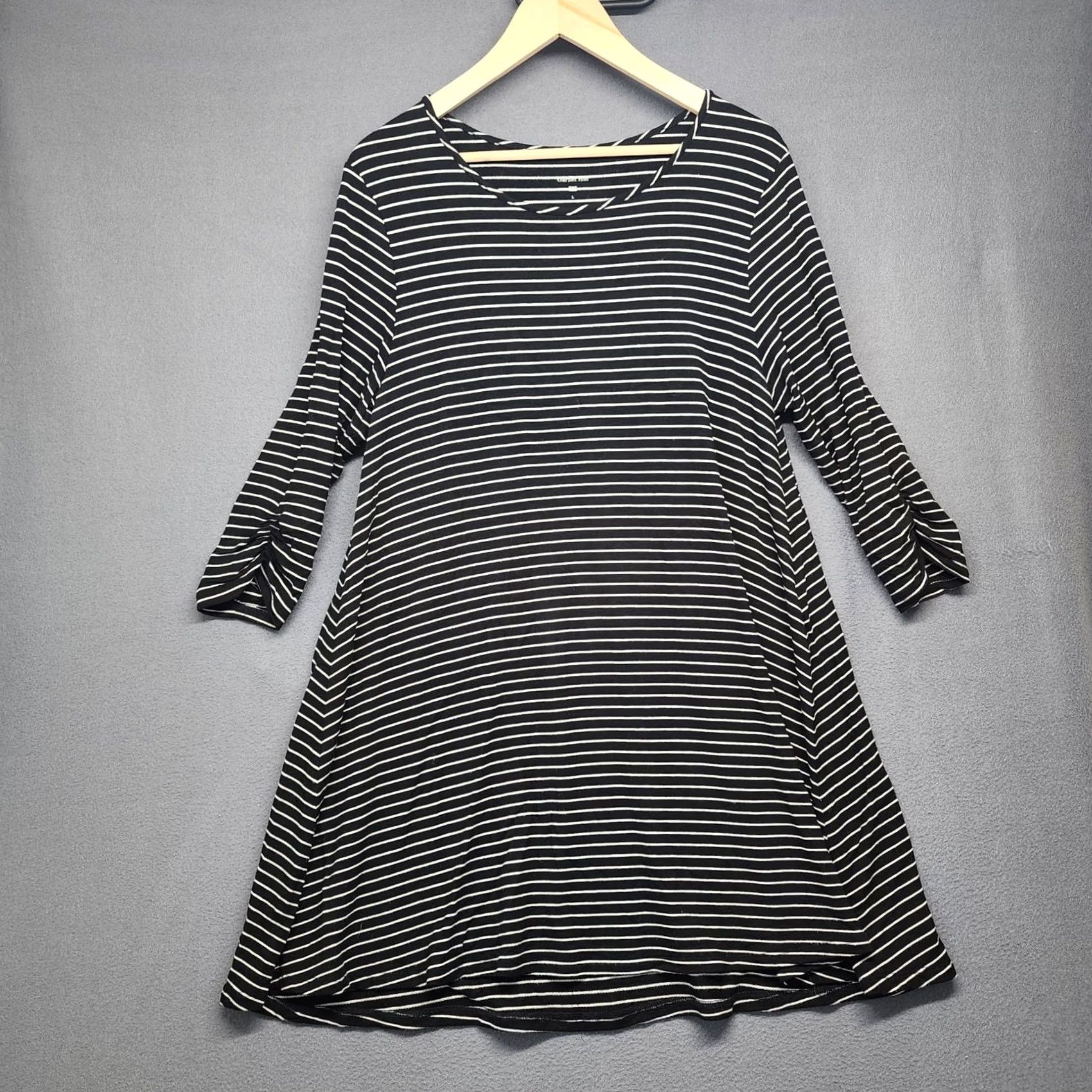 Vintage Garnet Hill Dress Womens Large Black White Striped Knit 3/4 Sleeve Casual Knee Length A-Line Size L / US 10 / IT 46 - 2 Thumbnail