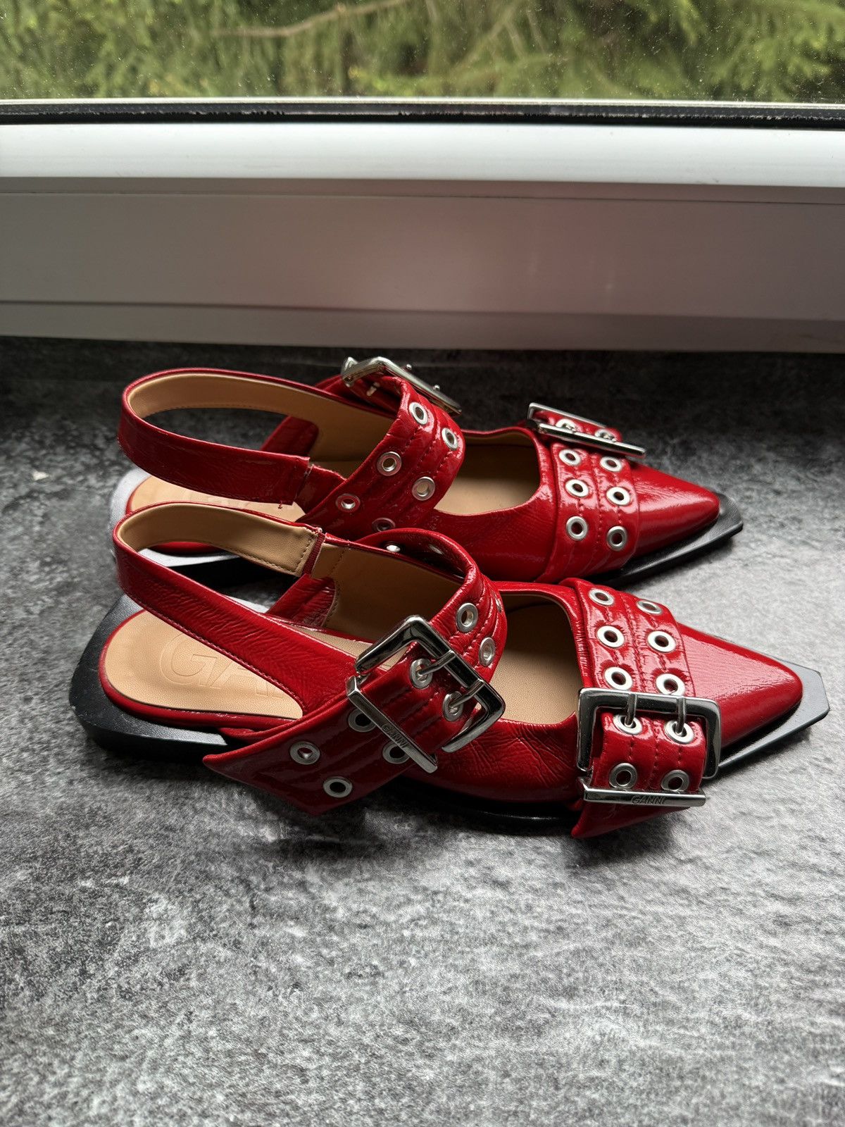 Ganni Red Feminine Buckle Ballerinas 38 Size US 7 / IT 37 - 4 Thumbnail