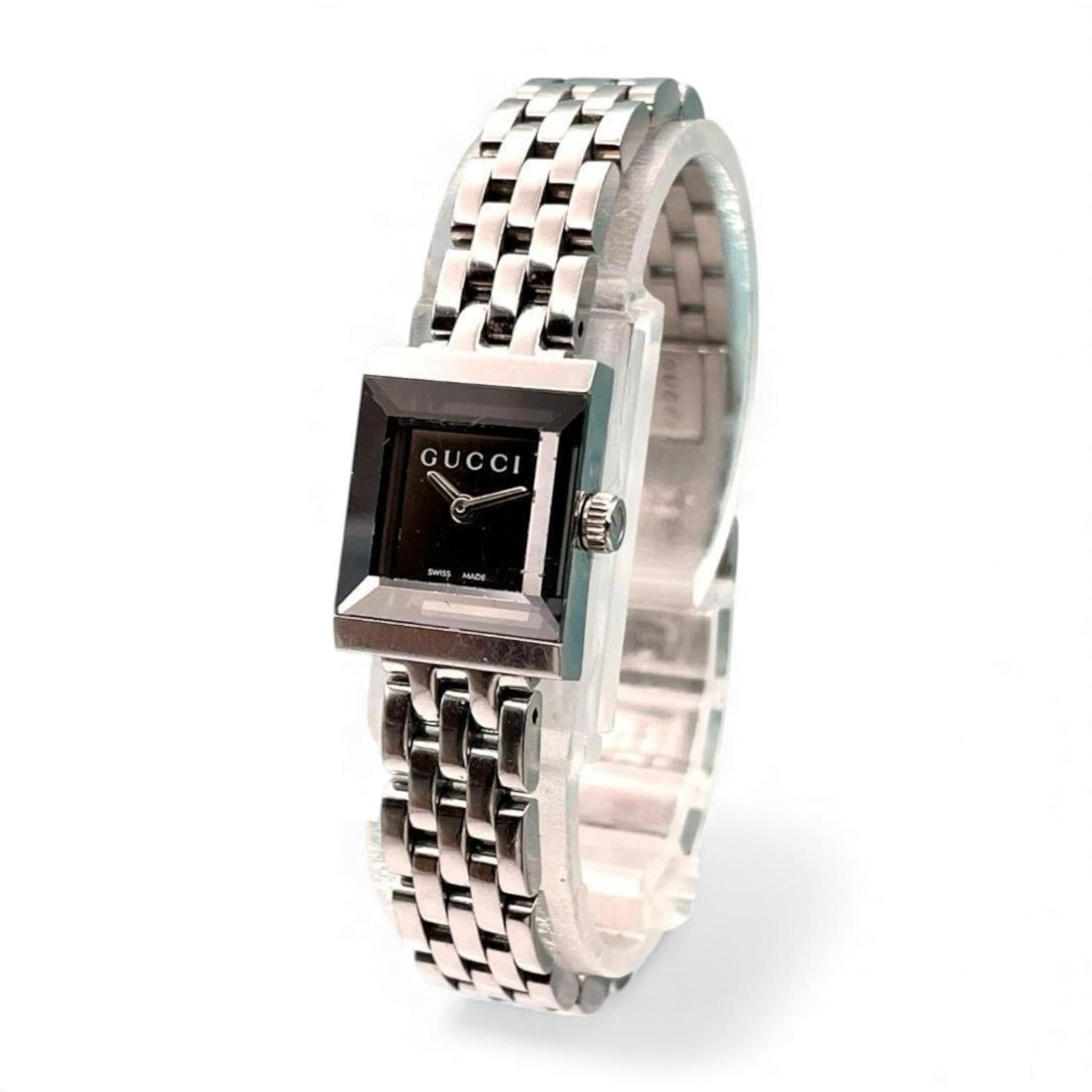 Gucci Gucci - Rare Silver Wristwatch with Square Black Dial Size ONE SIZE - 1 Thumbnail