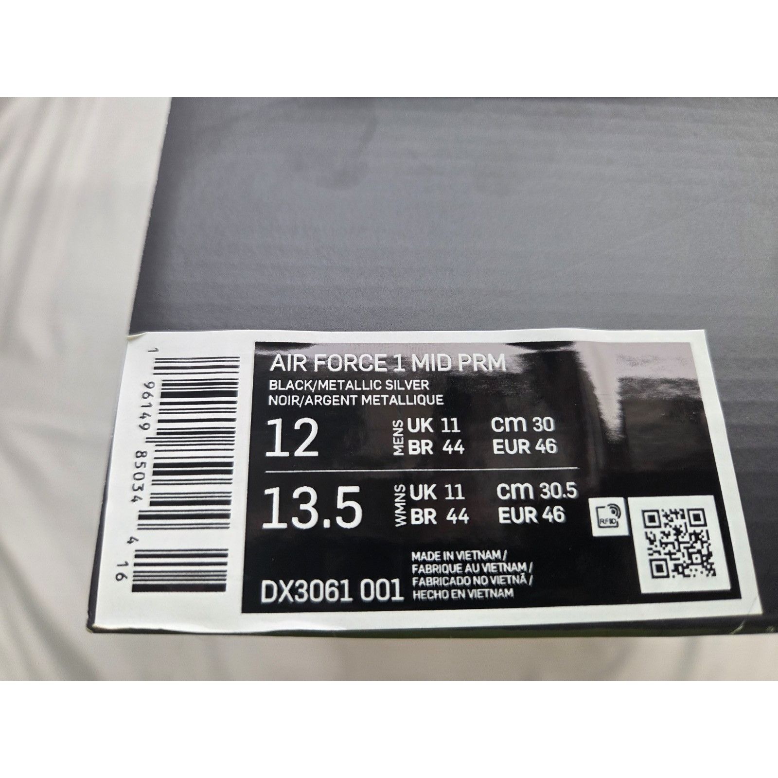 Nike Nike Air Force 1 Mid PRM Black/Silver AF1 Men’s 12 DX3061-00 Size US 12 / EU 45 - 19 Thumbnail