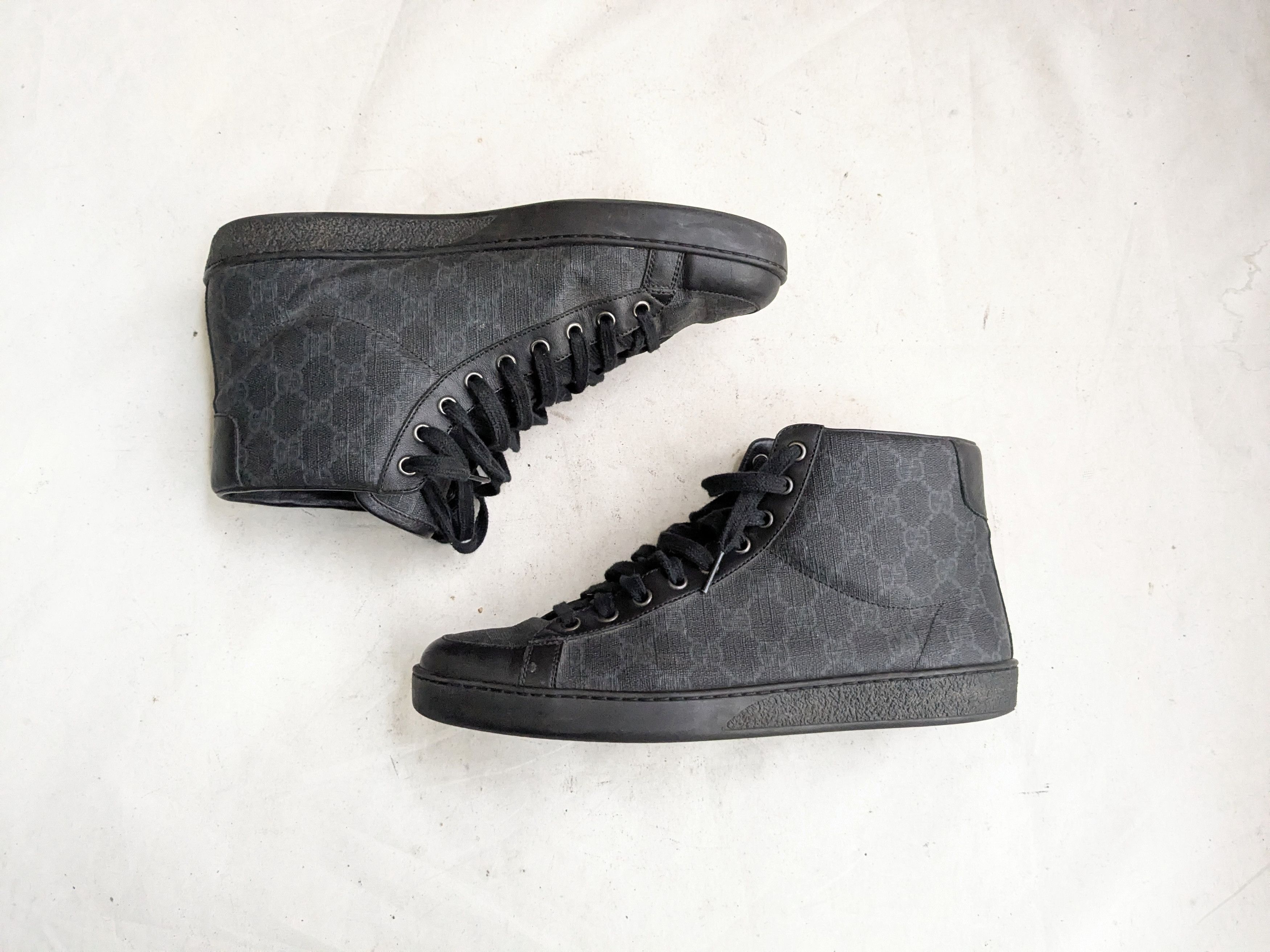 Gucci Gucci High Top Sneakers Black 8.5 Leather Monogram GG Size US 8.5 / EU 41-42 - 1 Thumbnail