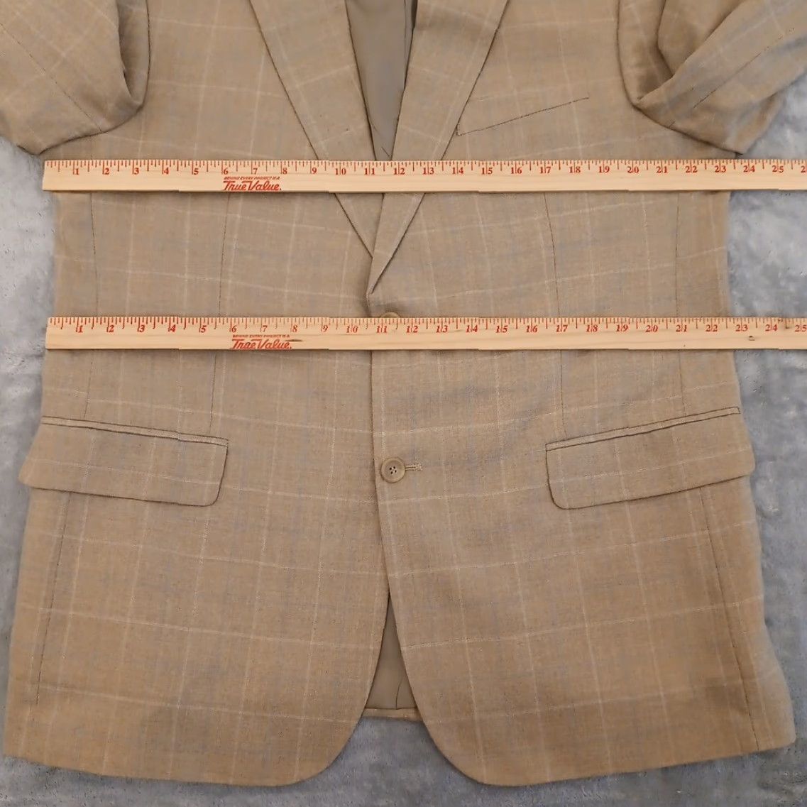 Chaps Chaps Blazer Mens 44 Beige Plaid Wool Two-Button Single Vent Notch Lapel Jacket Coat Size 44R - 5 Thumbnail