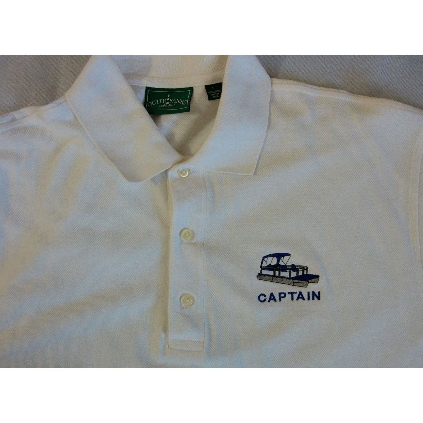 Vintage Outer Banks Polo Shirt Boat Captain Mens Large Slim White Cotton Short Sleeve Polo Size US L / EU 52-54 / 3 - 3 Thumbnail