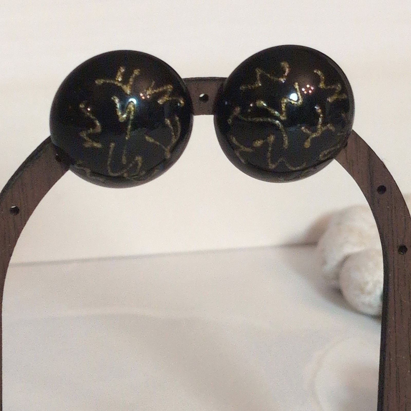 Other VTG Black & Metallic Gold Abstract Cabochon Button Earrings Size ONE SIZE - 3 Thumbnail