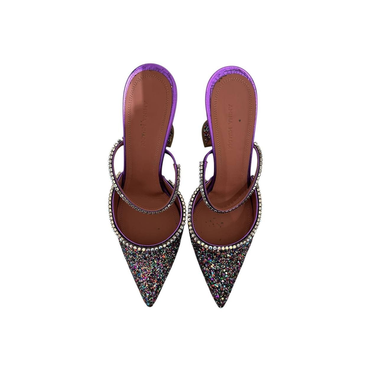 Amina Muaddi Amina Muaddi Gilda Multicolor Glitter Leather Mules Sz 39.5 Size US 9.5 / IT 39.5 - 3 Thumbnail