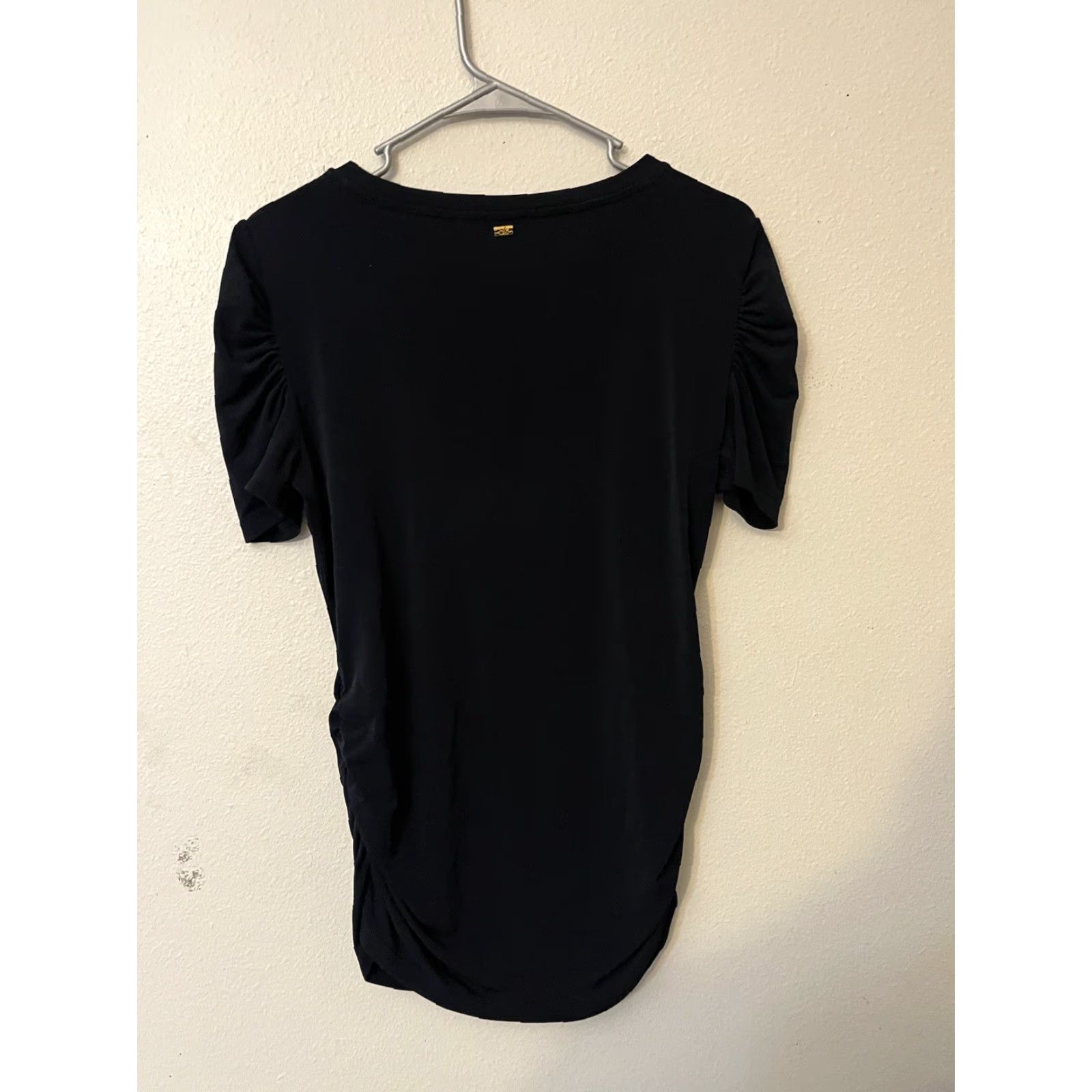 Calvin Klein Calvin Klein Blouse Short Puff Sleeve Top Slimming Black Medium Ruched Shine Slimming Invisible Fit Solutions Side Zipper Women Size M / US 6-8 / IT 42-44 - 2 Thumbnail