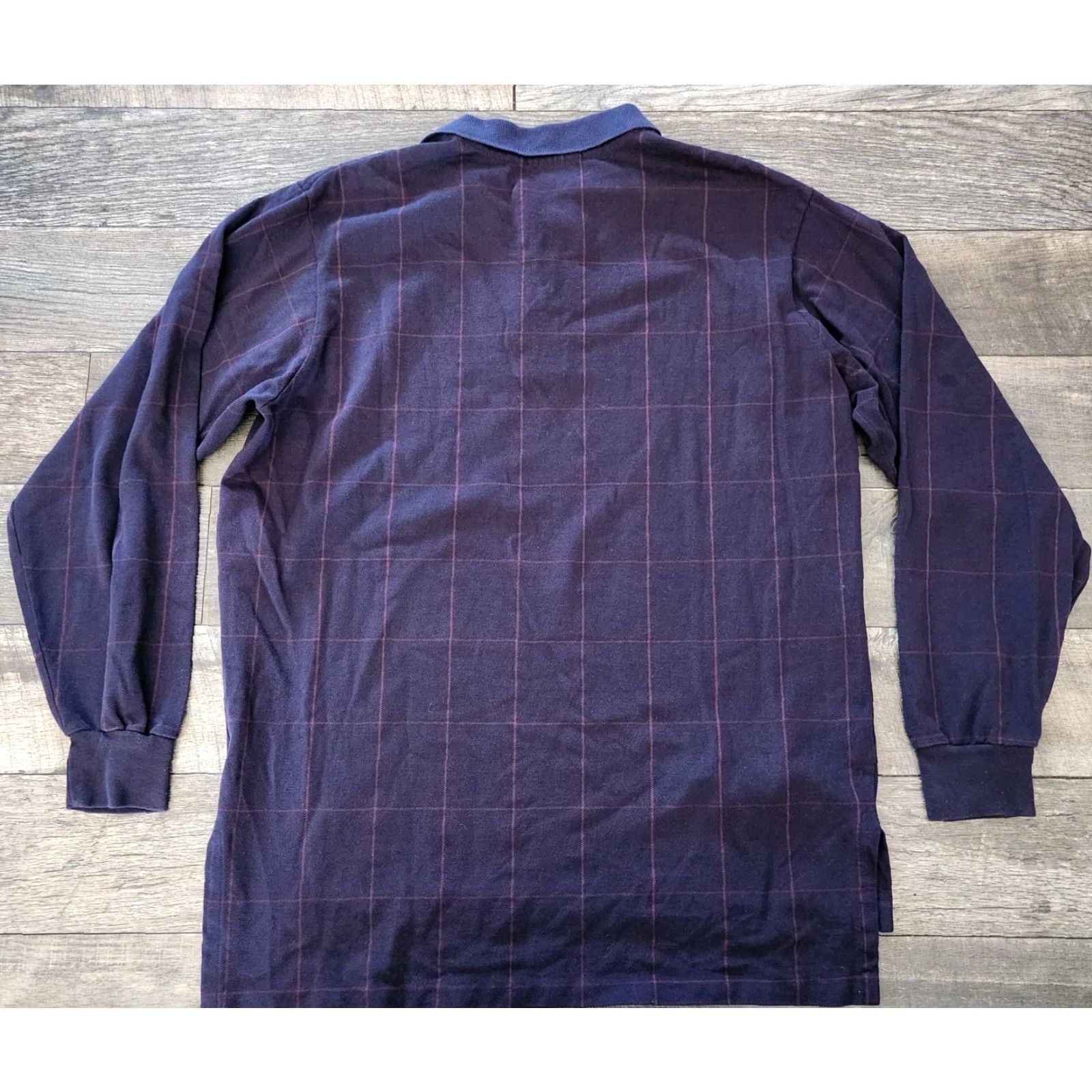 Polo Ralph Lauren VINTAGE Polo Ralph Lauren Long Sleeve Polo Mens Large Navy Check Made in USA 90s Mens Polo Shirt Blue Check 90s Vintage Regular Mens Size US L / EU 52-54 / 3 - 6 Thumbnail