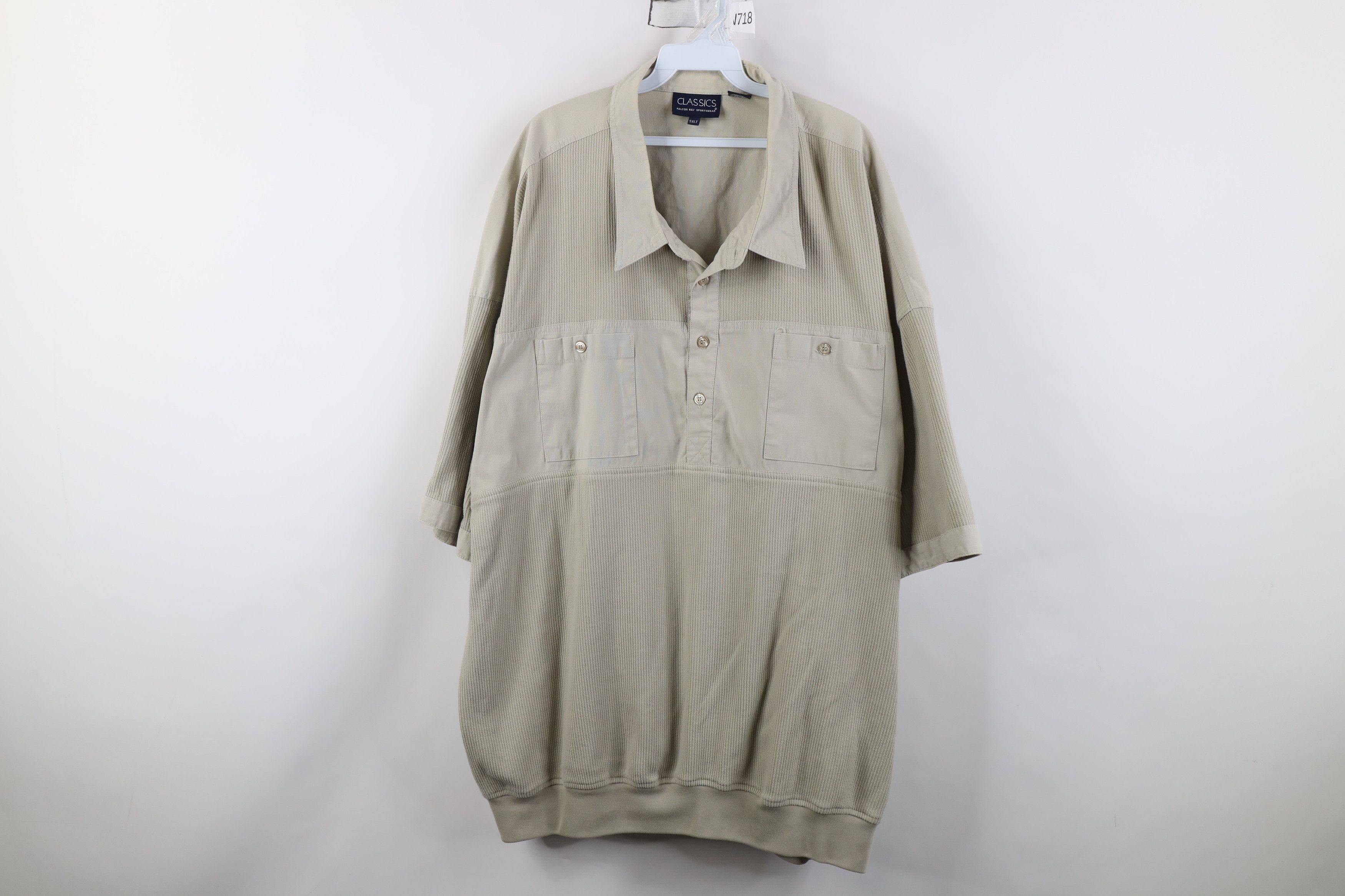 Vintage Vintage 90s Streetwear Ribbed Knit Pullover Polo Shirt Beige Size US XXL / EU 58 / 5 - 1 Thumbnail