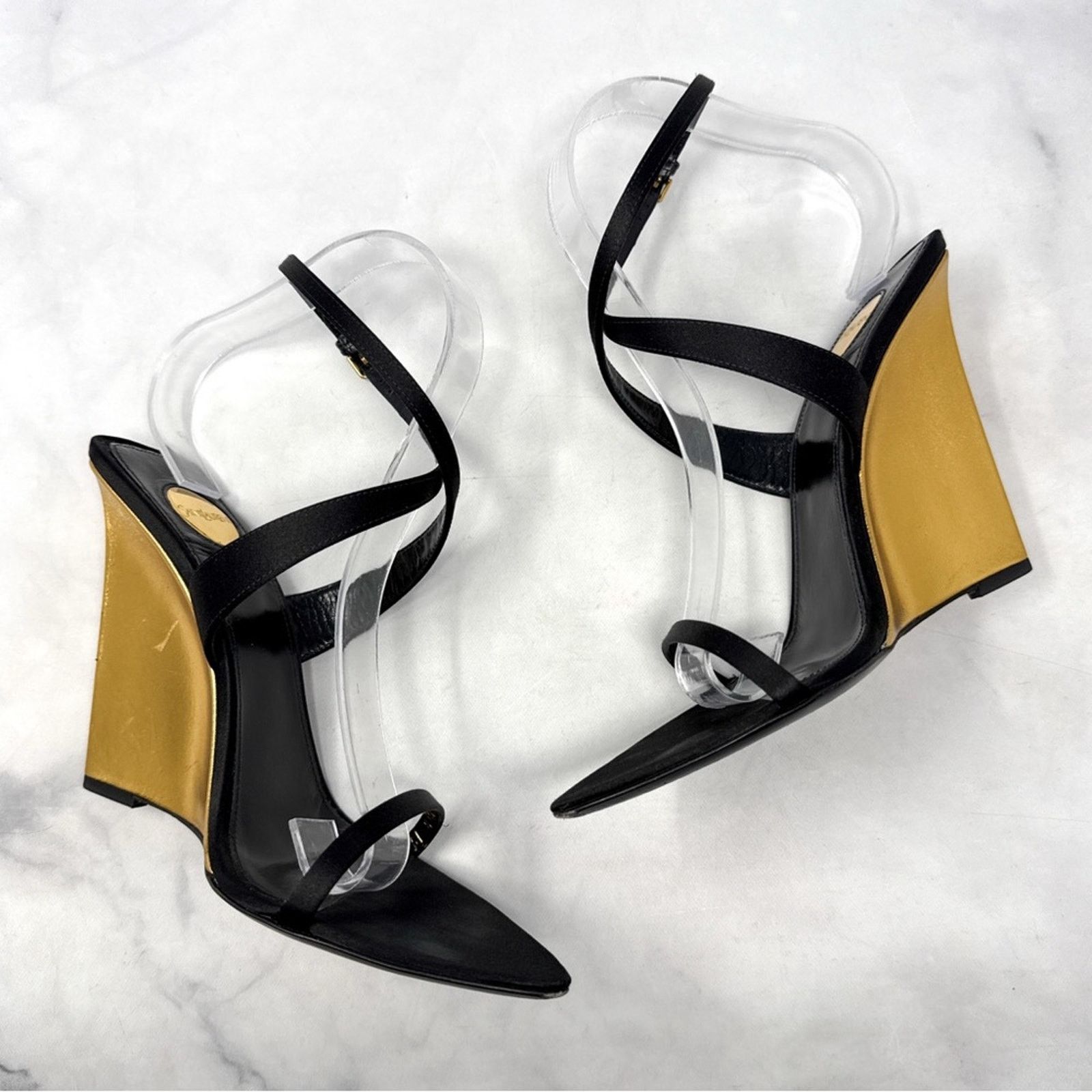 Saint Laurent Paris Saint Laurent Salome 110 Silk Leather Wedge Sandal Heel 38.5 Size US 8.5 / IT 38.5 - 7 Thumbnail