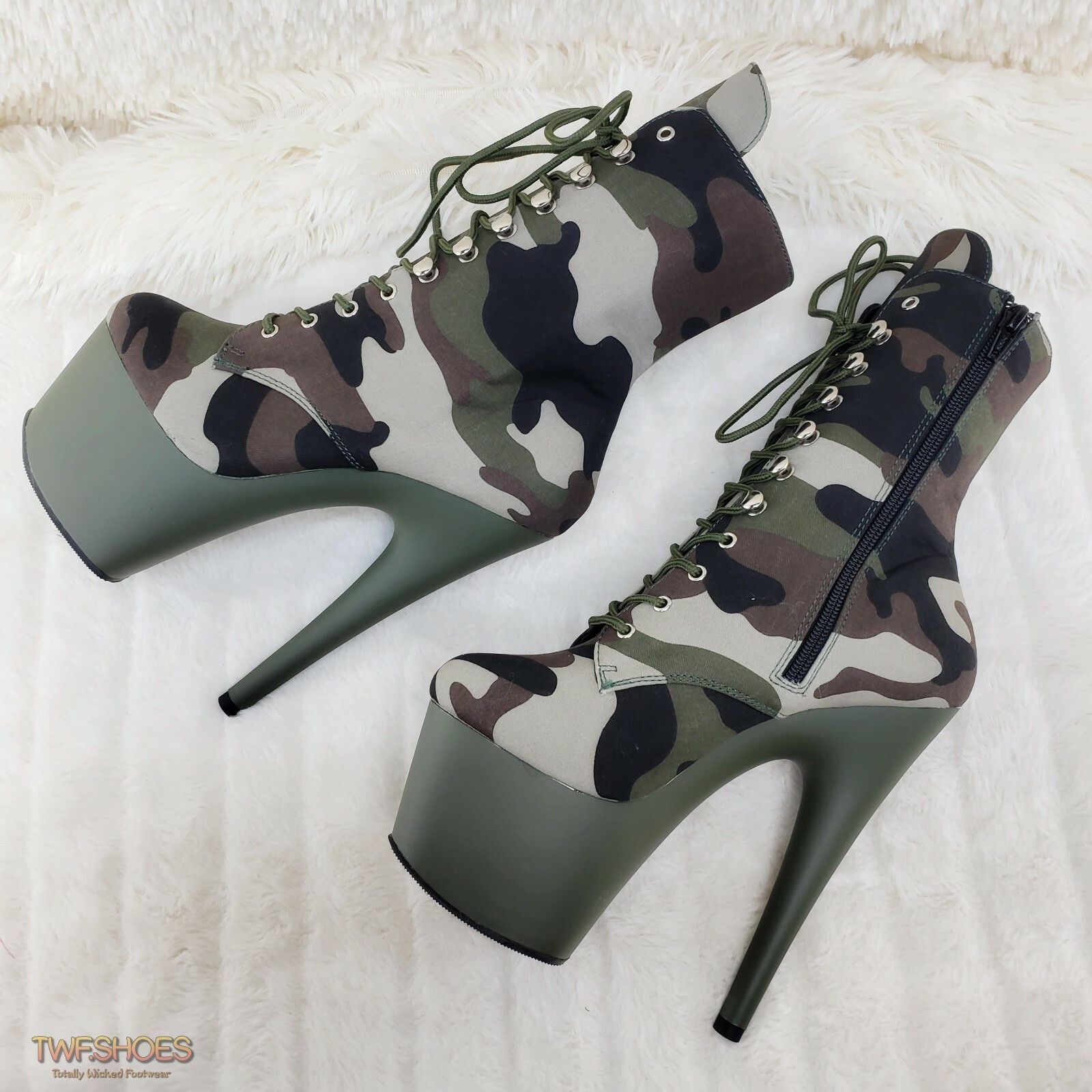 Other Adore 1020 Green Camo Olive Platform 7" High Heel Lace Up An Size US 9 / IT 39 - 8 Thumbnail