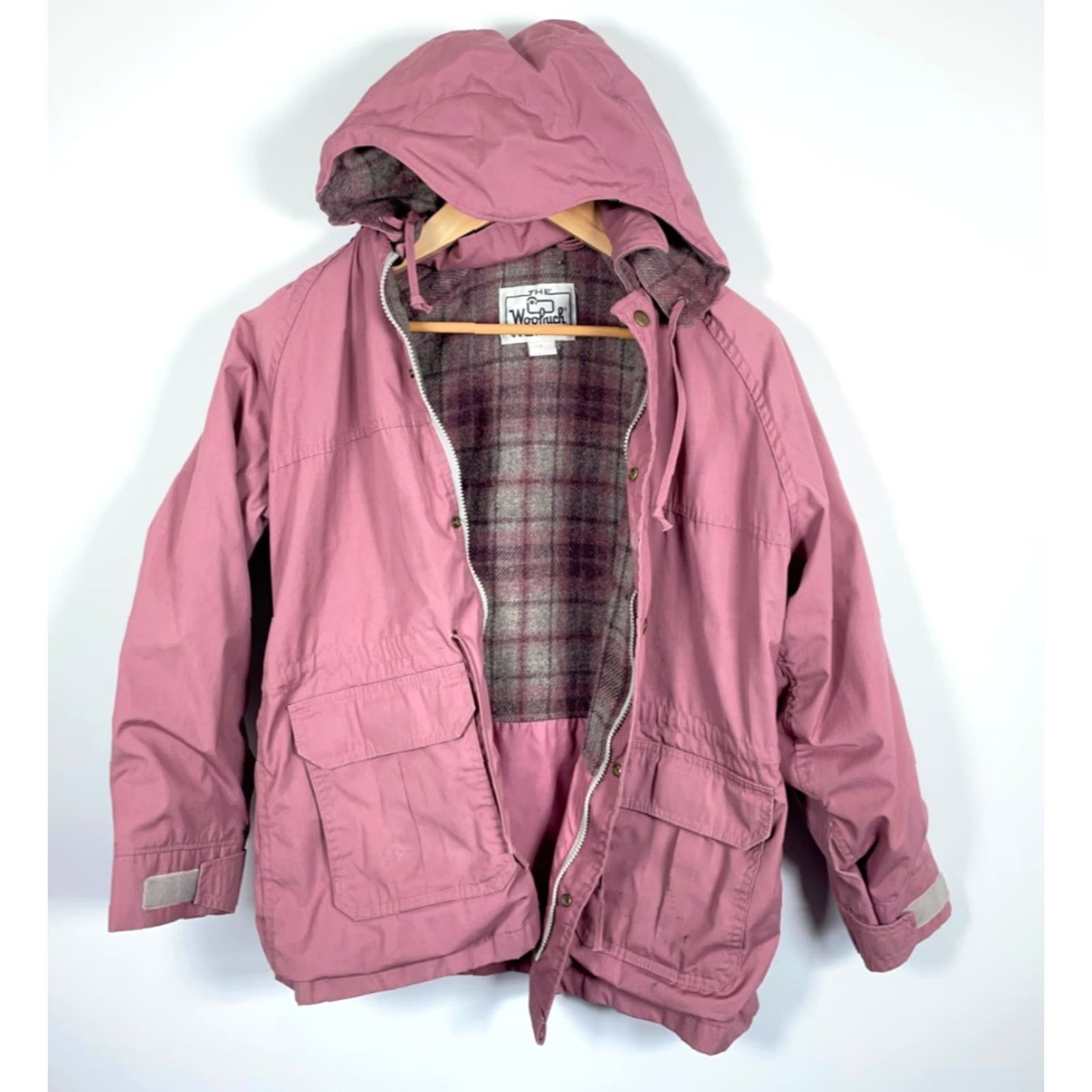 Vintage VINTAGE Woolrich Jacket Women's M Wool Lined Hooded Parka Full Zip Removable Hood Pockets 80s 90s Pink Size M / US 6-8 / IT 42-44 - 2 Thumbnail