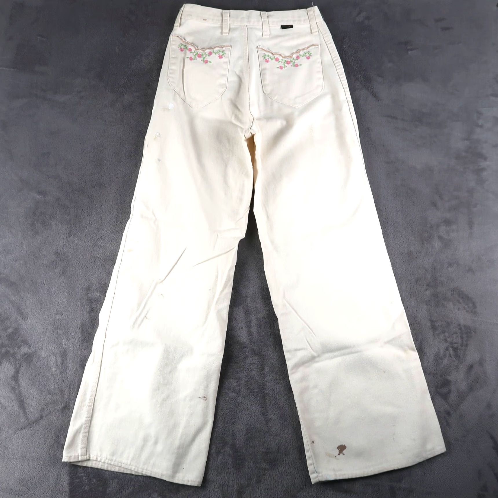 Wrangler VINTAGE Wrangler Pants Wide-Leg Denim Junior 11 White Embroidery 80s Hippie Boho Grunge Womens Size 32" / US 10 / IT 46 - 2 Thumbnail